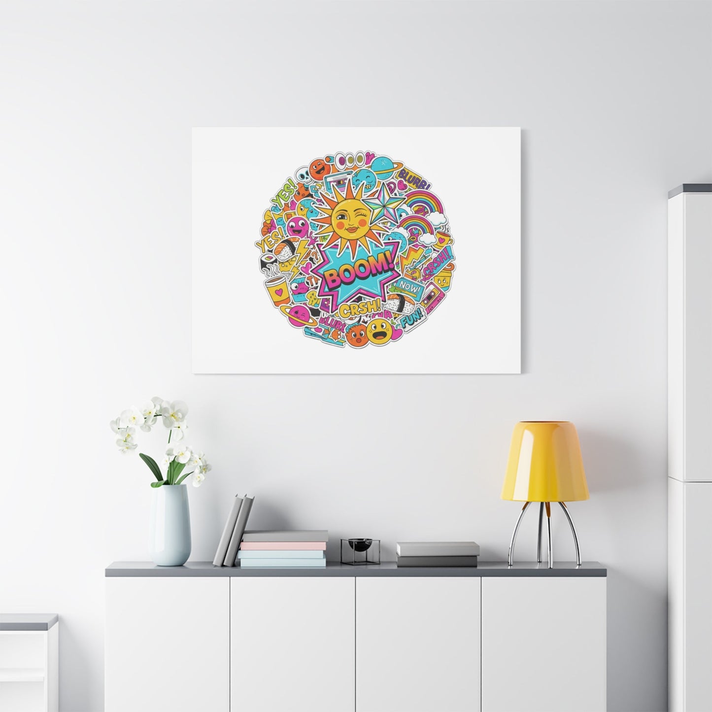 Sticker - Bomb Collage Matte Canvas, Stretched | chaotic sticker collage, graphic doodles - AKYCO