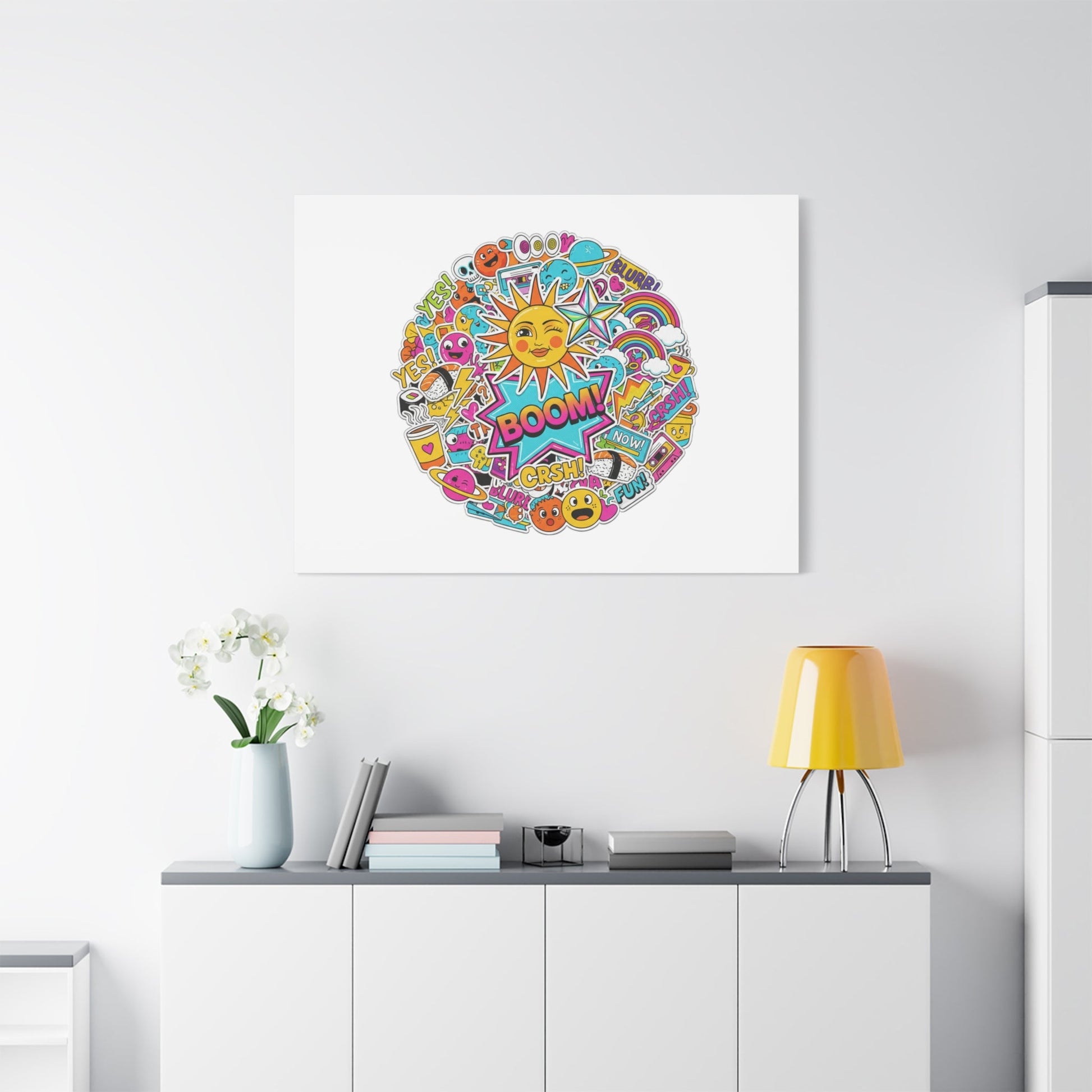Sticker - Bomb Collage Matte Canvas, Stretched | chaotic sticker collage, graphic doodles - AKYCO