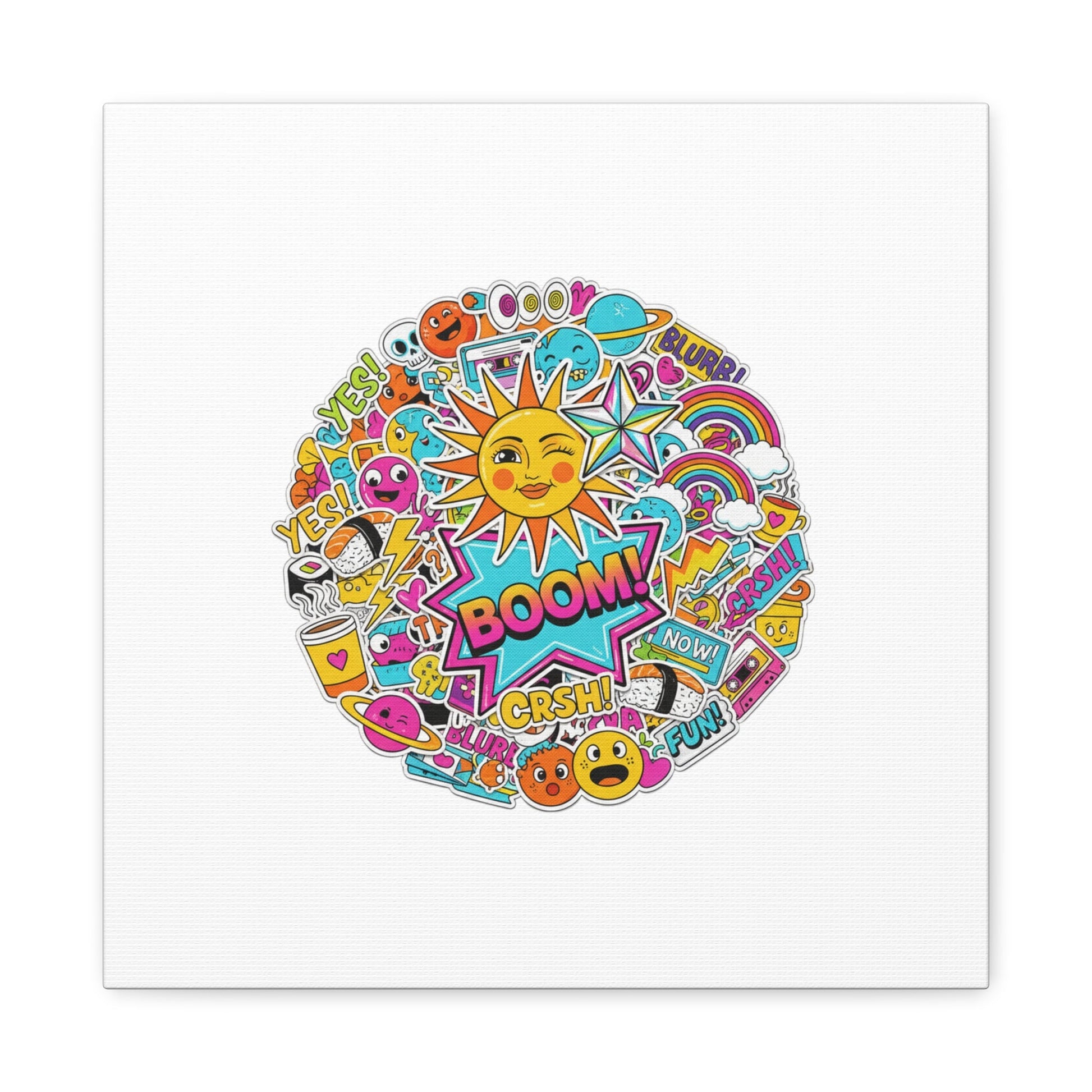 Sticker - Bomb Collage Matte Canvas, Stretched | chaotic sticker collage, graphic doodles - AKYCO