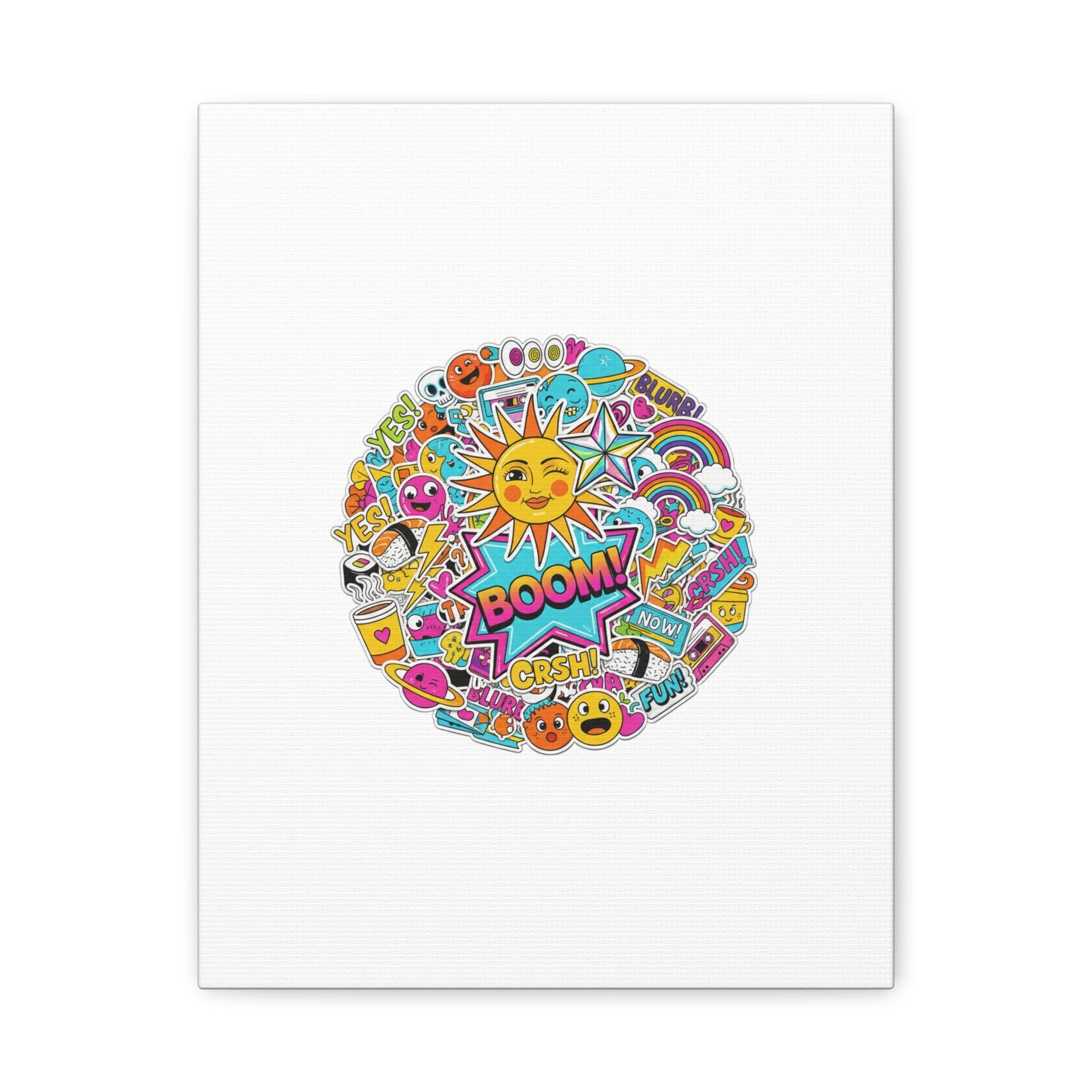 Sticker - Bomb Collage Matte Canvas, Stretched | chaotic sticker collage, graphic doodles - AKYCO