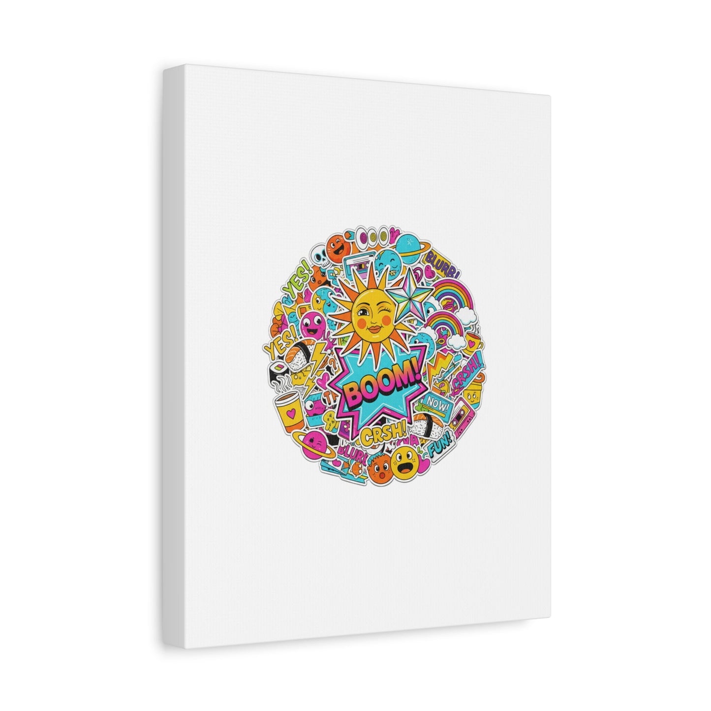 Sticker - Bomb Collage Matte Canvas, Stretched | chaotic sticker collage, graphic doodles - AKYCO