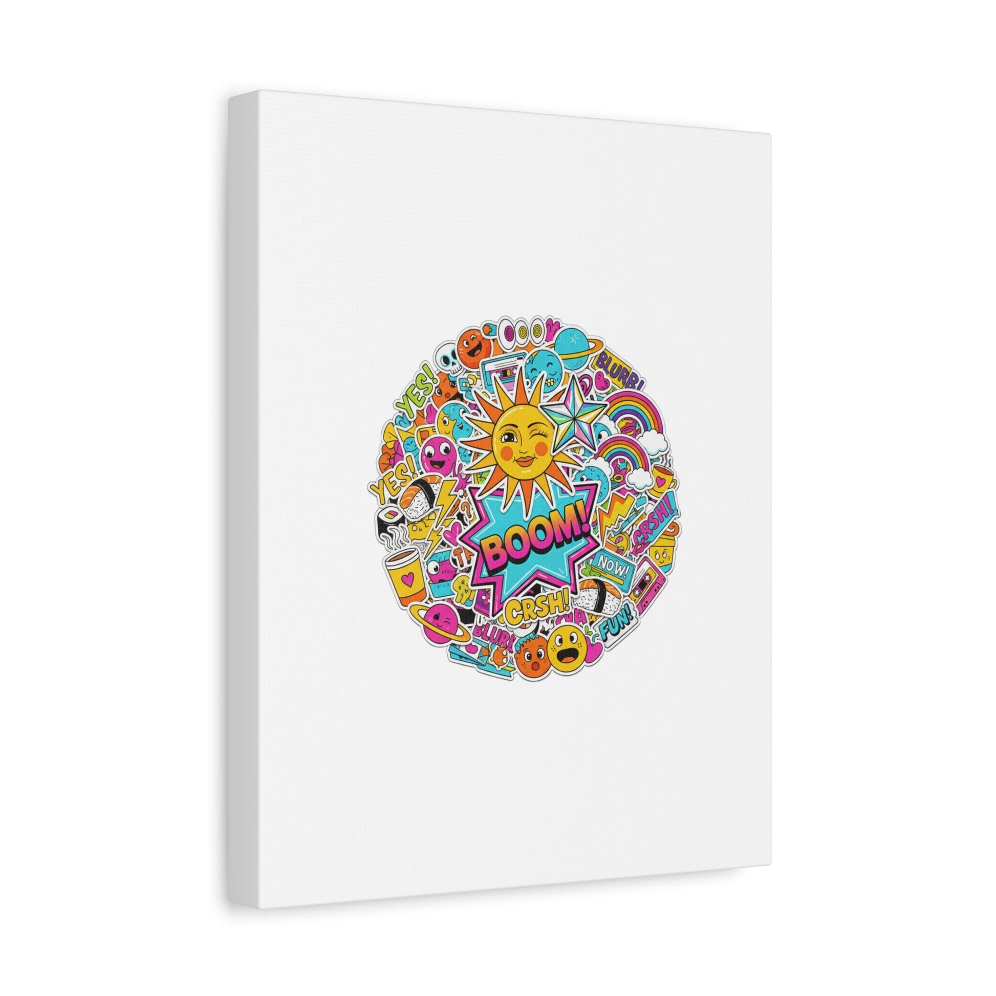 Sticker - Bomb Collage Matte Canvas, Stretched | chaotic sticker collage, graphic doodles - AKYCO