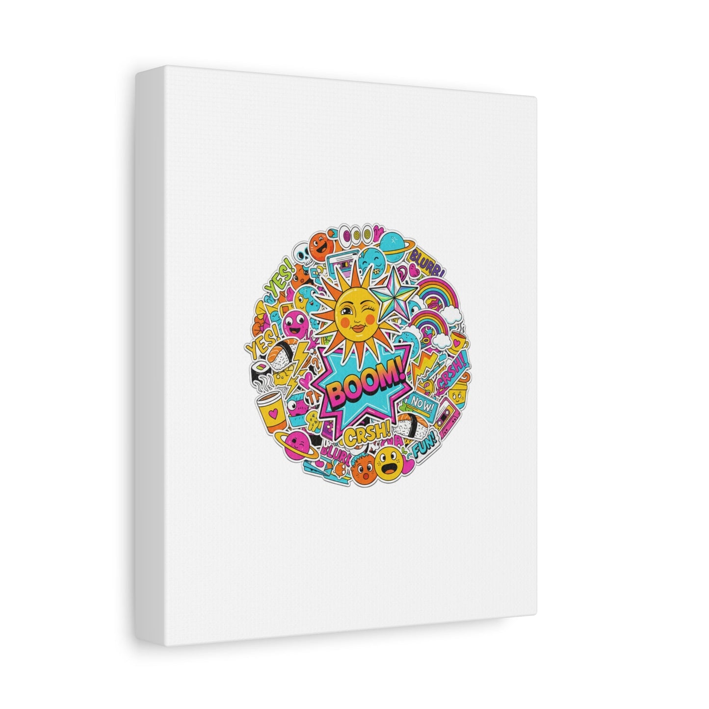 Sticker - Bomb Collage Matte Canvas, Stretched | chaotic sticker collage, graphic doodles - AKYCO