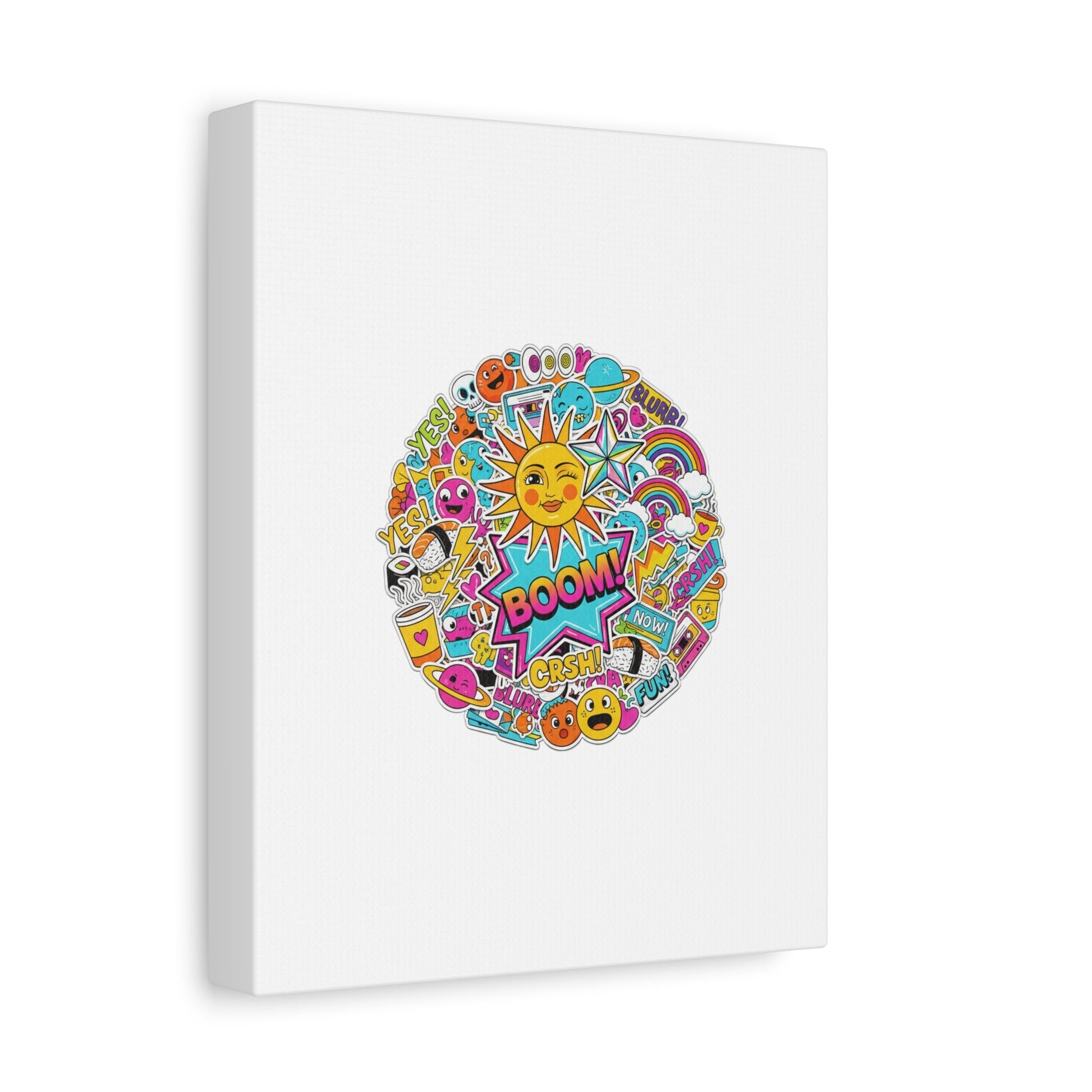 Sticker - Bomb Collage Matte Canvas, Stretched | chaotic sticker collage, graphic doodles - AKYCO