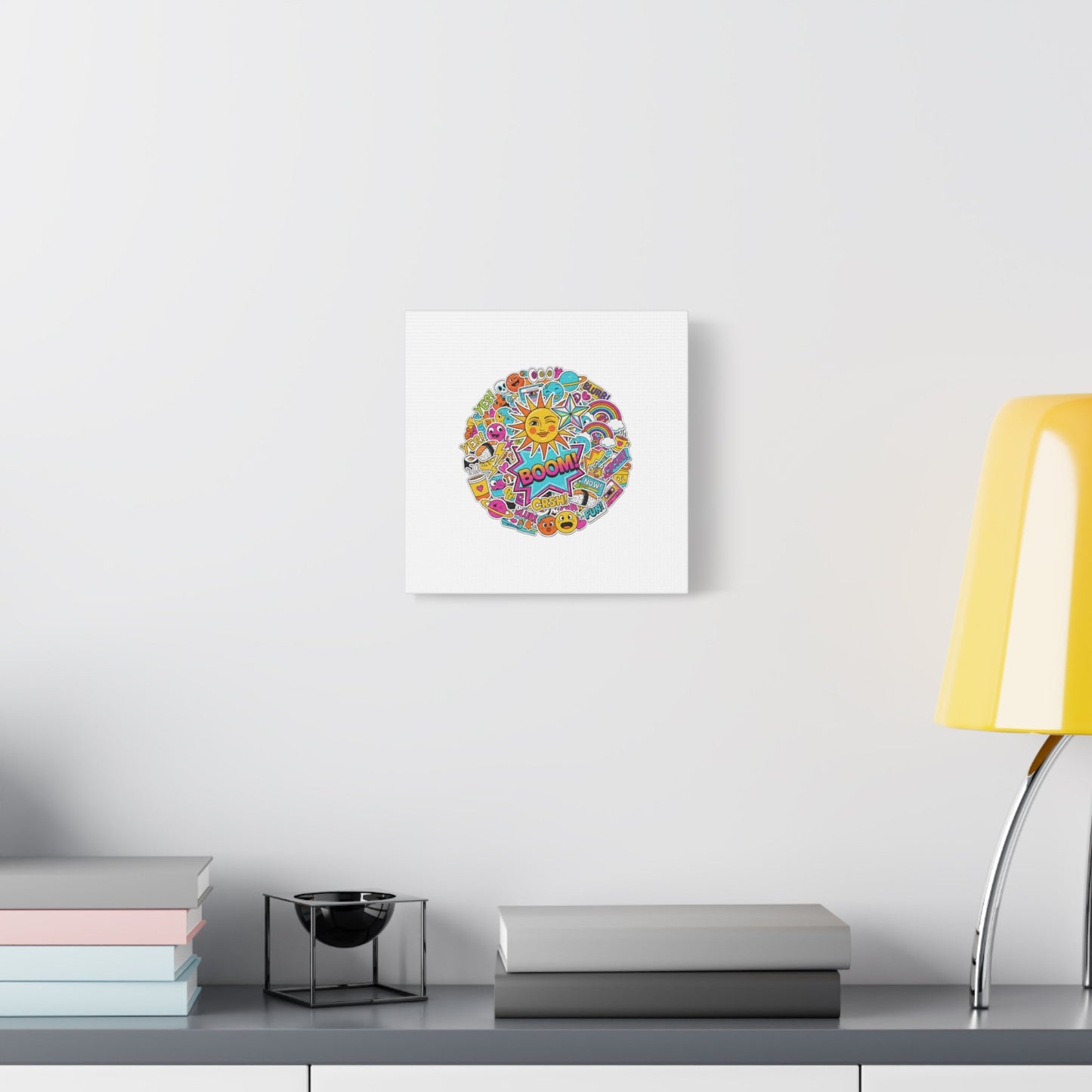 Sticker - Bomb Collage Matte Canvas, Stretched | chaotic sticker collage, graphic doodles - AKYCO