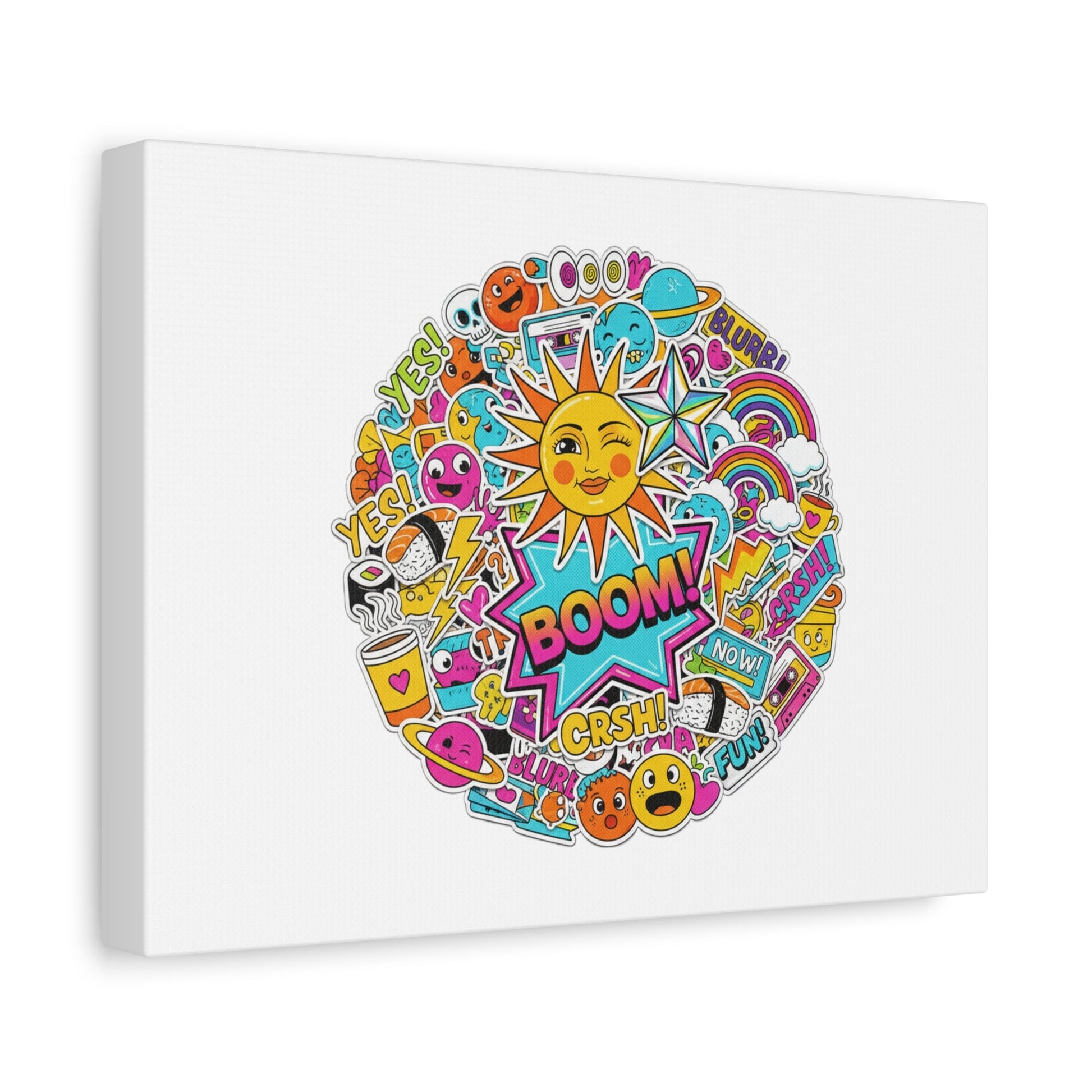 Sticker - Bomb Collage Matte Canvas, Stretched | chaotic sticker collage, graphic doodles - AKYCO