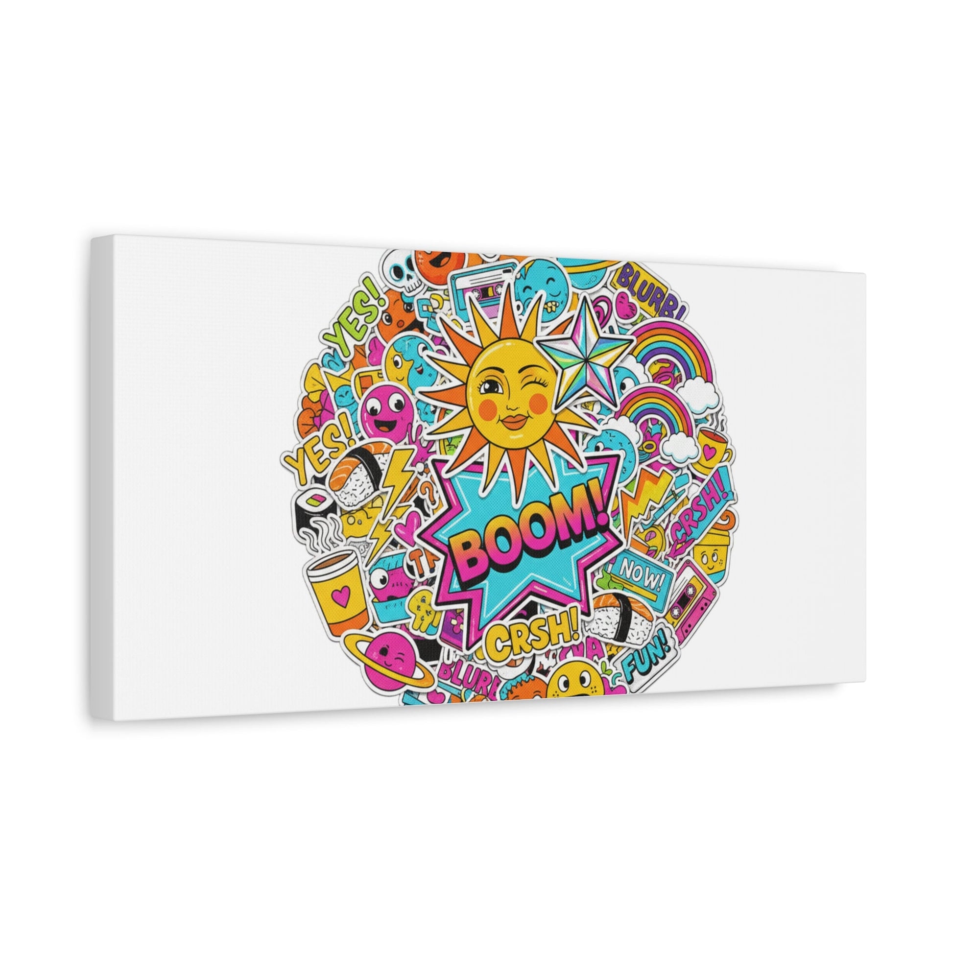 Sticker - Bomb Collage Matte Canvas, Stretched | chaotic sticker collage, graphic doodles - AKYCO