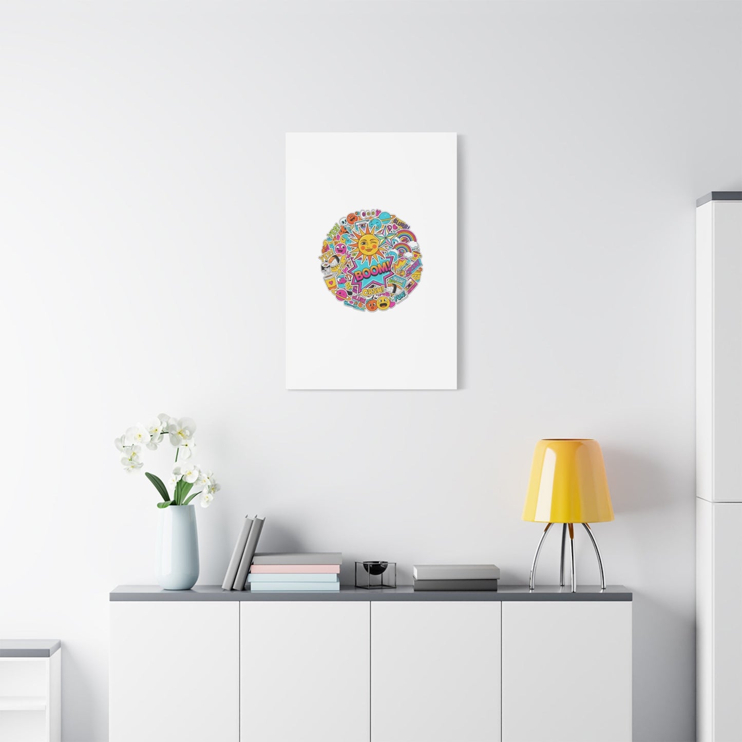 Sticker - Bomb Collage Matte Canvas, Stretched | chaotic sticker collage, graphic doodles - AKYCO