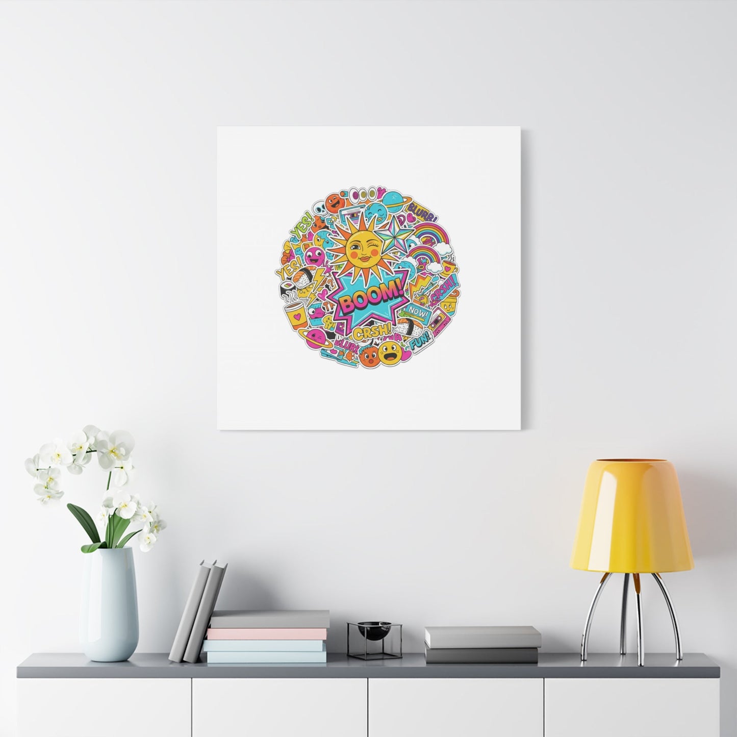 Sticker - Bomb Collage Matte Canvas, Stretched | chaotic sticker collage, graphic doodles - AKYCO