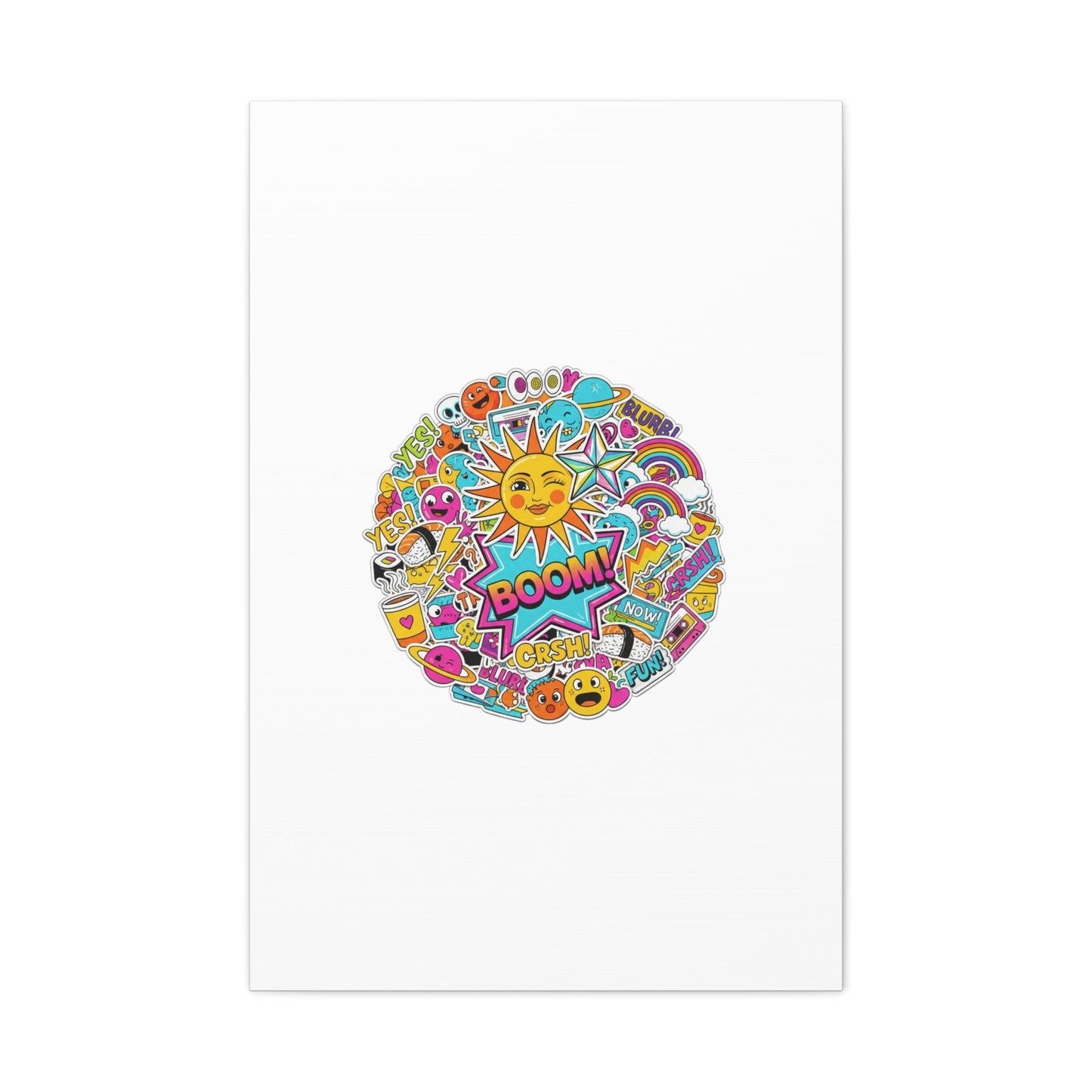 Sticker - Bomb Collage Matte Canvas, Stretched | chaotic sticker collage, graphic doodles - AKYCO
