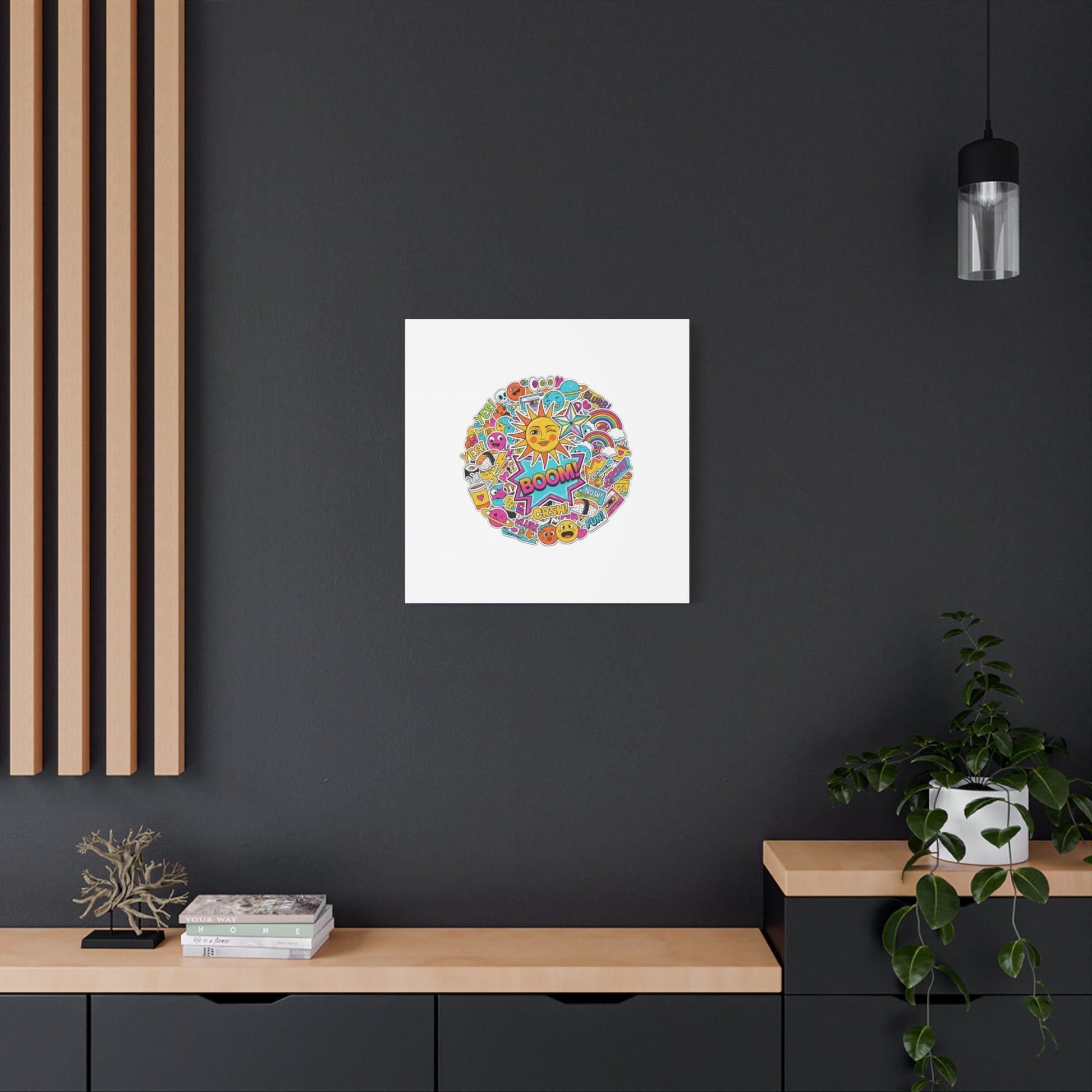 Sticker - Bomb Collage Matte Canvas, Stretched | chaotic sticker collage, graphic doodles - AKYCO