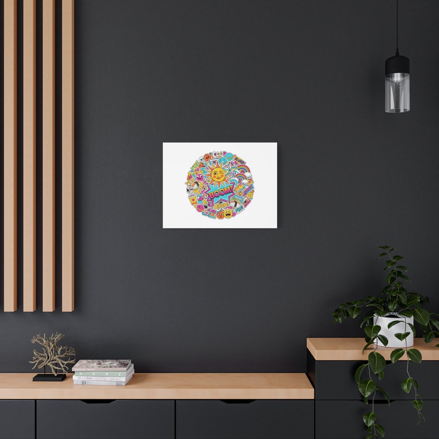Sticker - Bomb Collage Matte Canvas, Stretched | chaotic sticker collage, graphic doodles - AKYCO