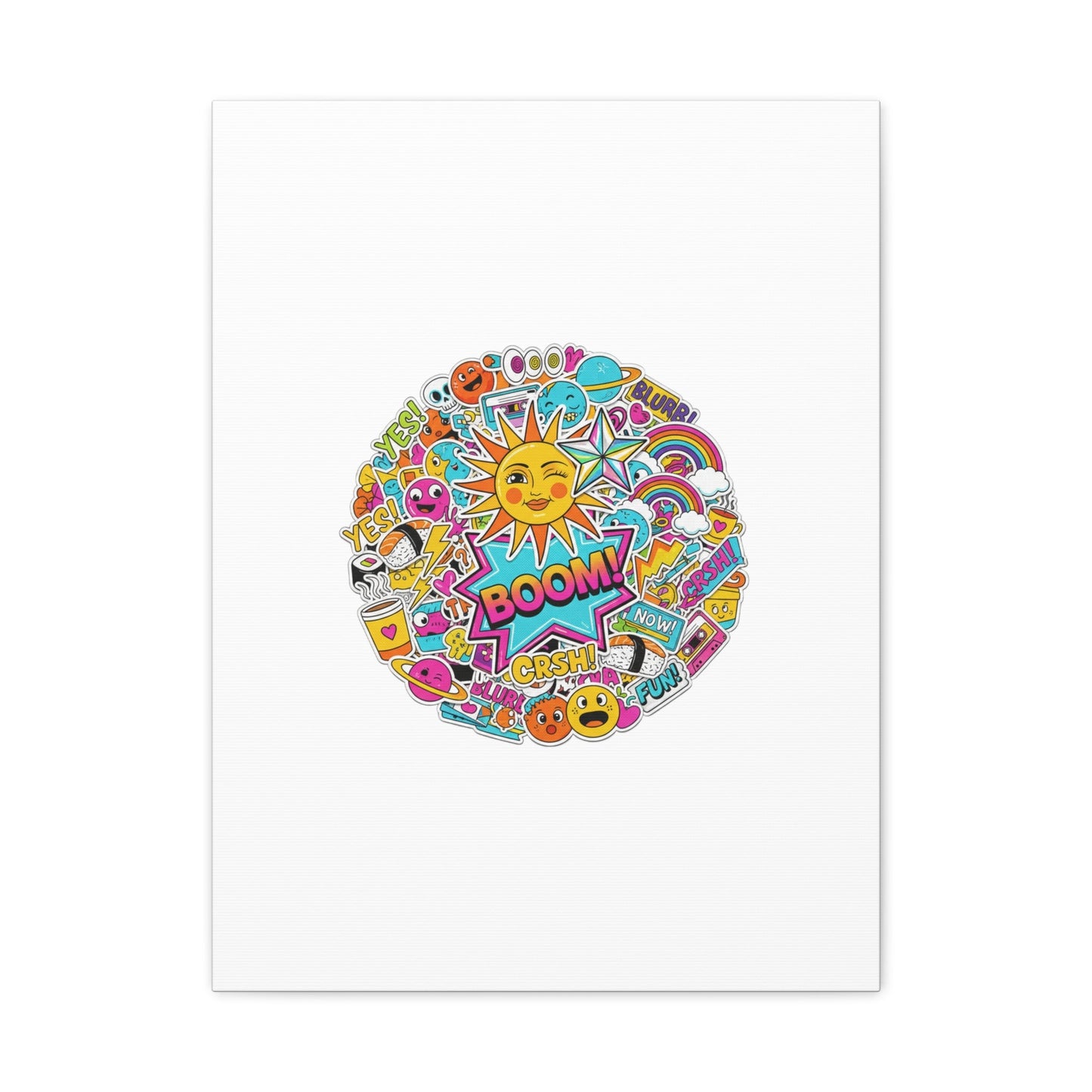 Sticker - Bomb Collage Matte Canvas, Stretched | chaotic sticker collage, graphic doodles - AKYCO