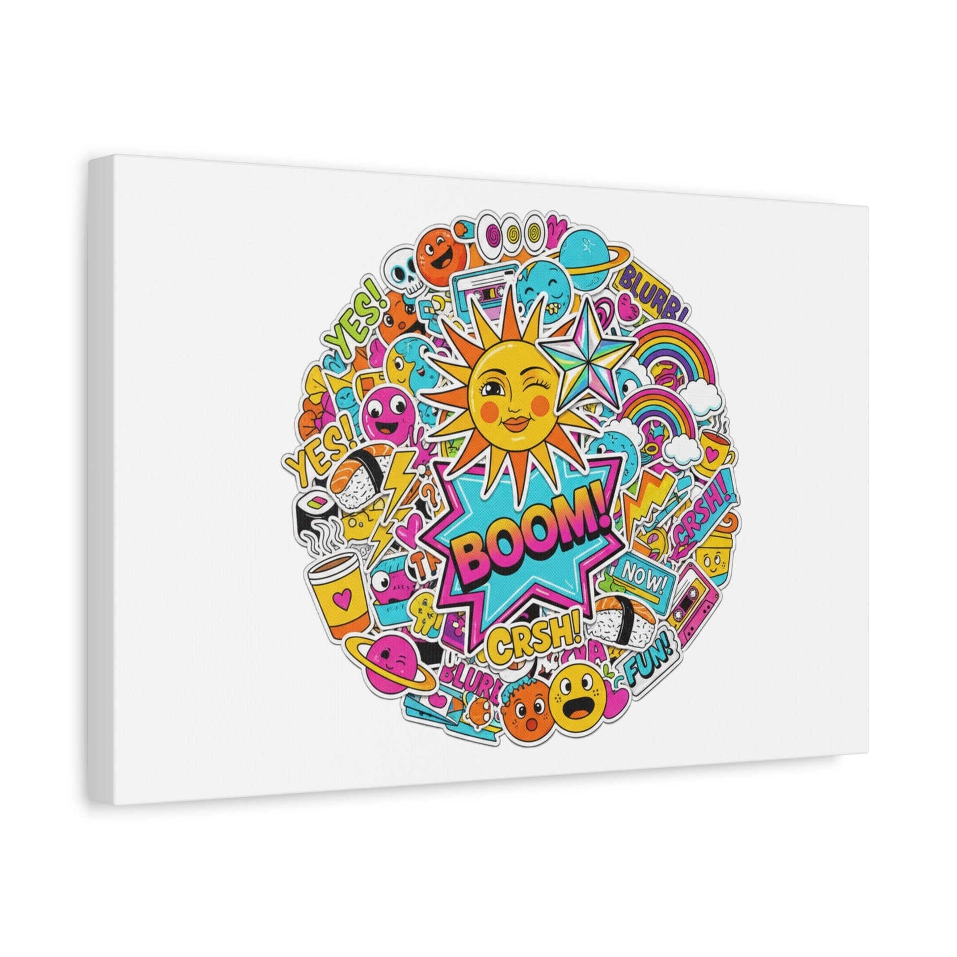 Sticker - Bomb Collage Matte Canvas, Stretched | chaotic sticker collage, graphic doodles - AKYCO