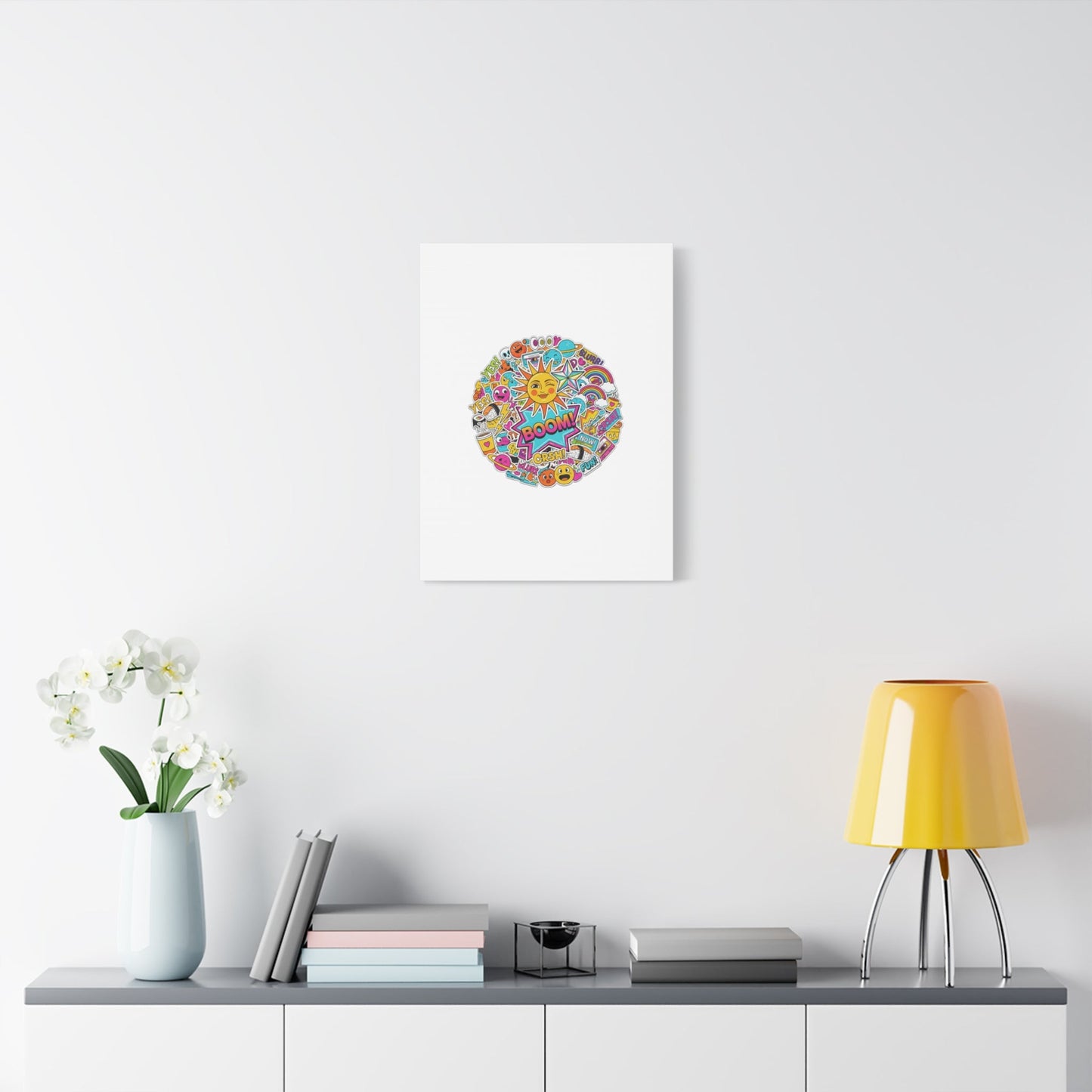 Sticker - Bomb Collage Matte Canvas, Stretched | chaotic sticker collage, graphic doodles - AKYCO