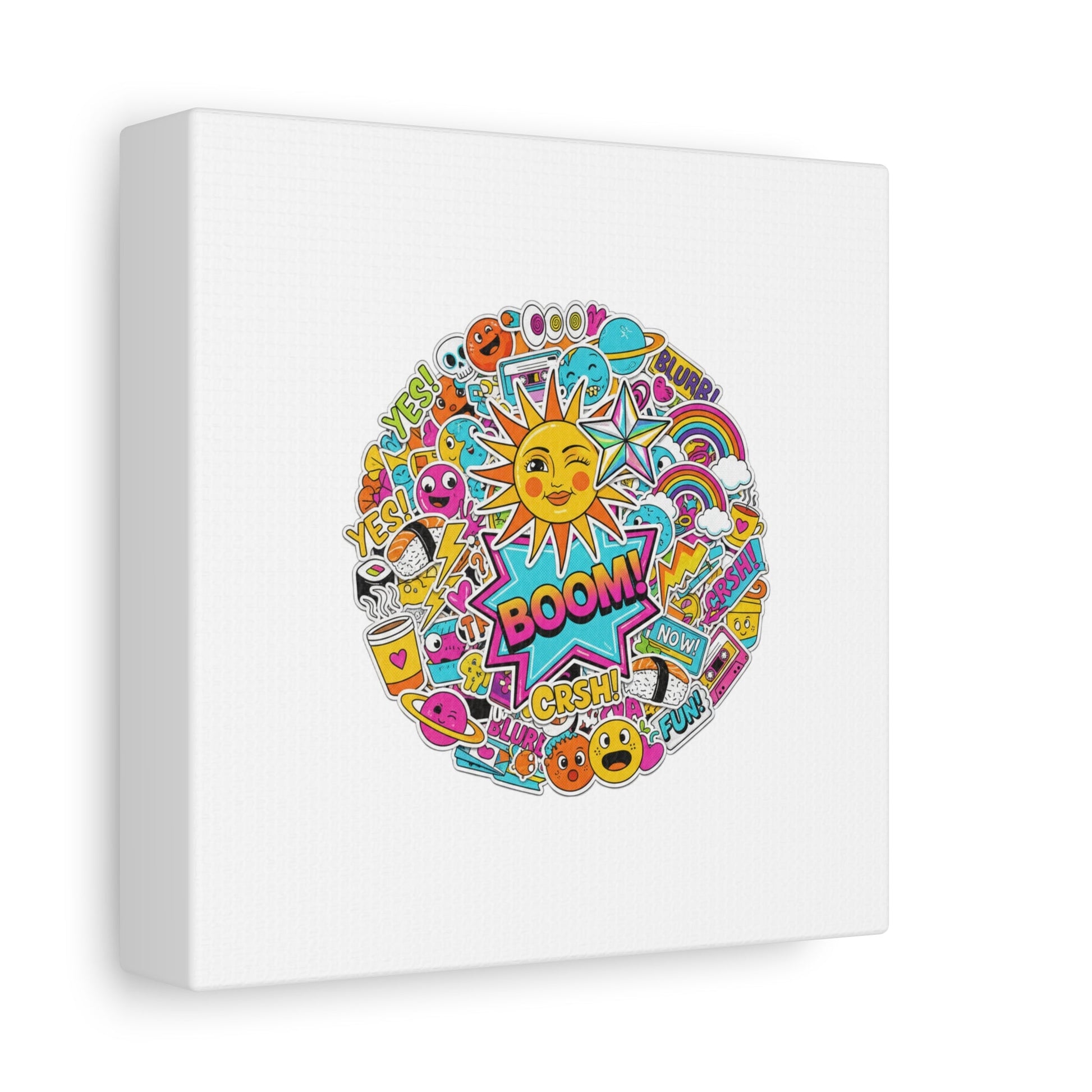 Sticker - Bomb Collage Matte Canvas, Stretched | chaotic sticker collage, graphic doodles - AKYCO
