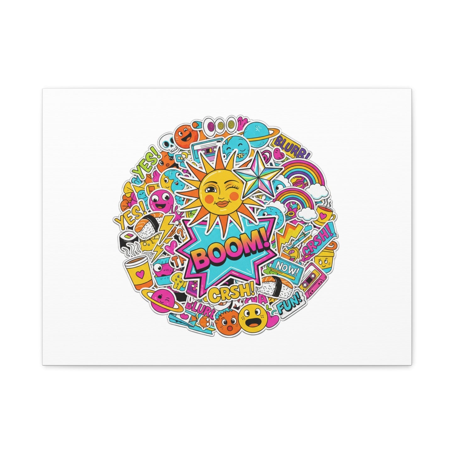 Sticker - Bomb Collage Matte Canvas, Stretched | chaotic sticker collage, graphic doodles - AKYCO
