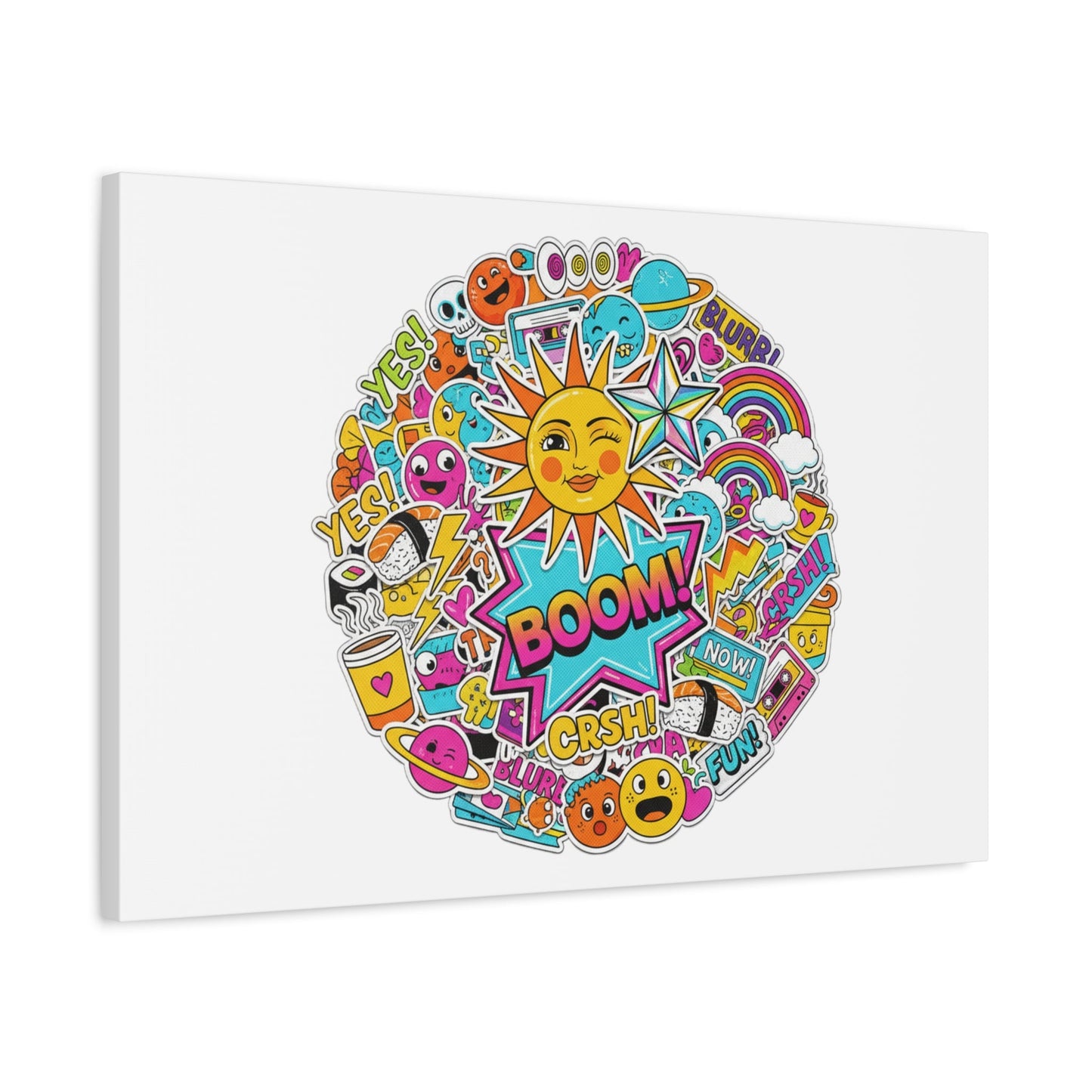 Sticker - Bomb Collage Matte Canvas, Stretched | chaotic sticker collage, graphic doodles - AKYCO