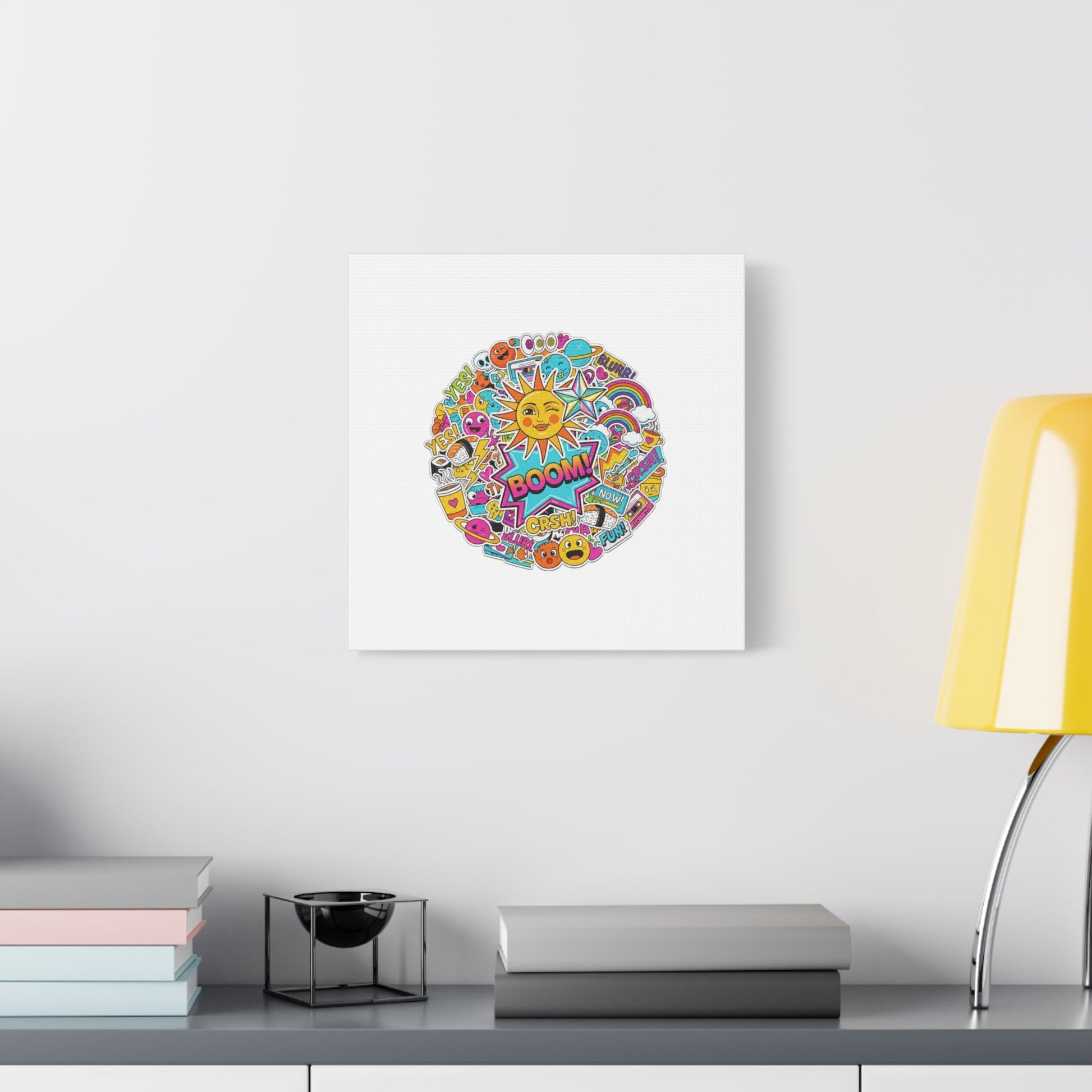 Sticker - Bomb Collage Matte Canvas, Stretched | chaotic sticker collage, graphic doodles - AKYCO