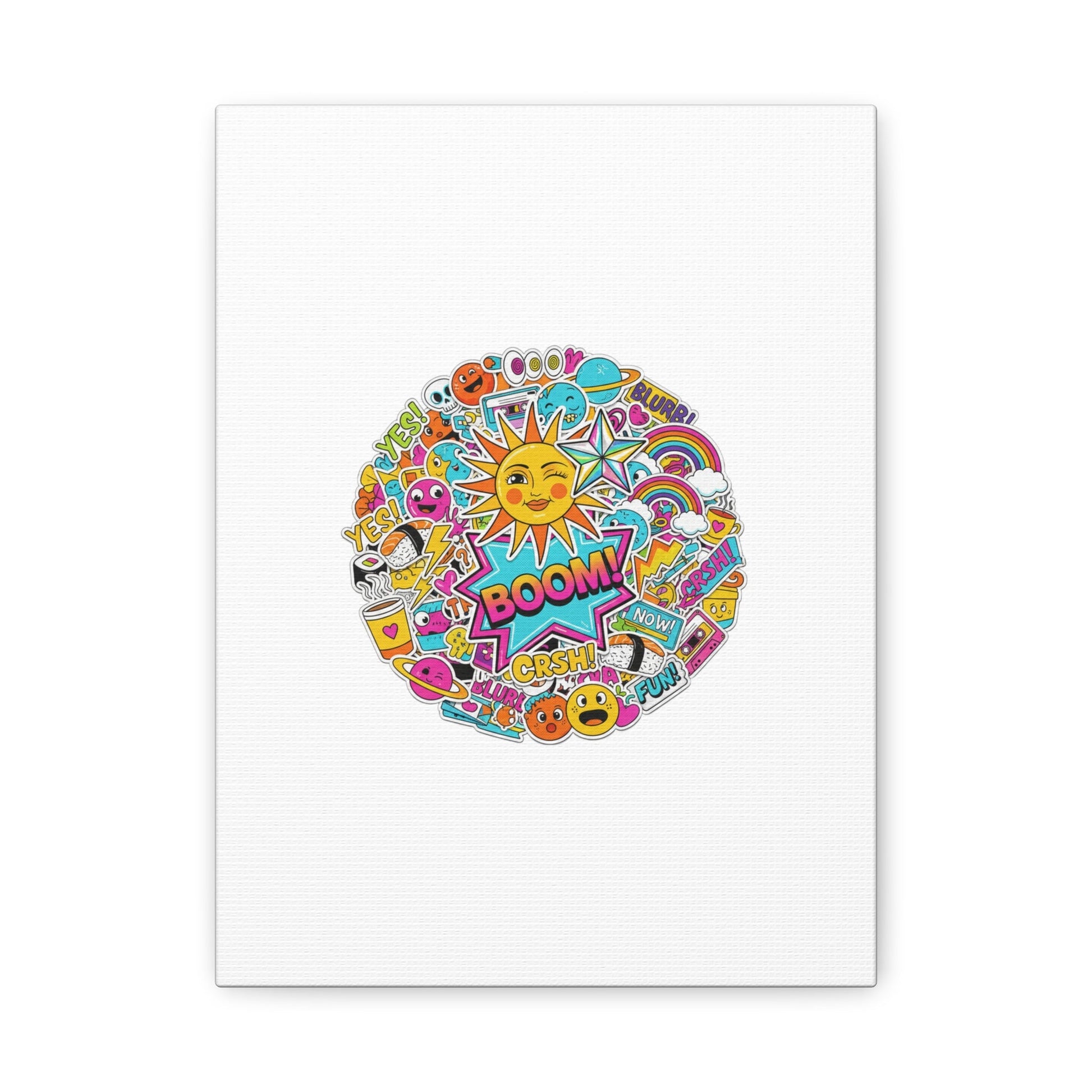 Sticker - Bomb Collage Matte Canvas, Stretched | chaotic sticker collage, graphic doodles - AKYCO