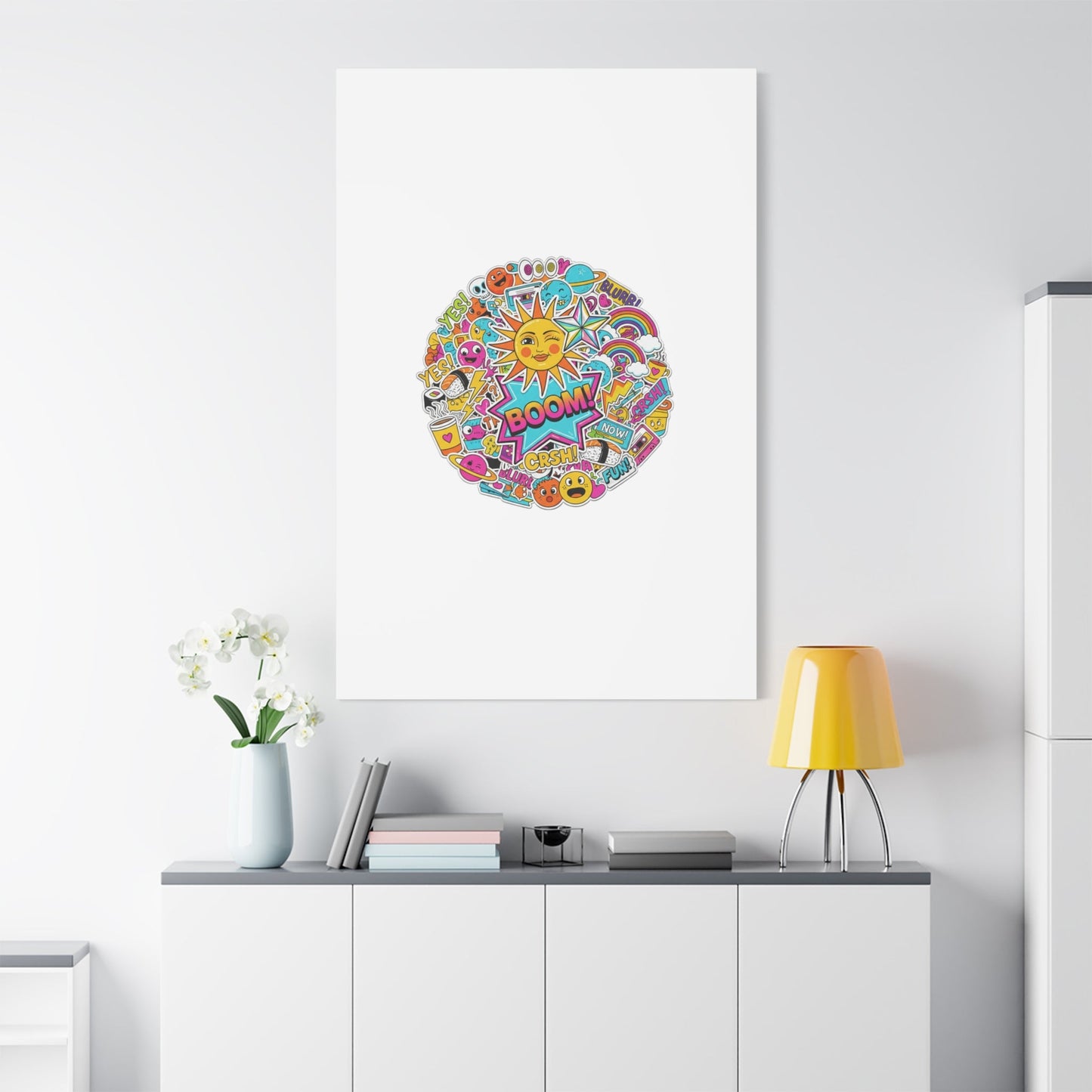 Sticker - Bomb Collage Matte Canvas, Stretched | chaotic sticker collage, graphic doodles - AKYCO