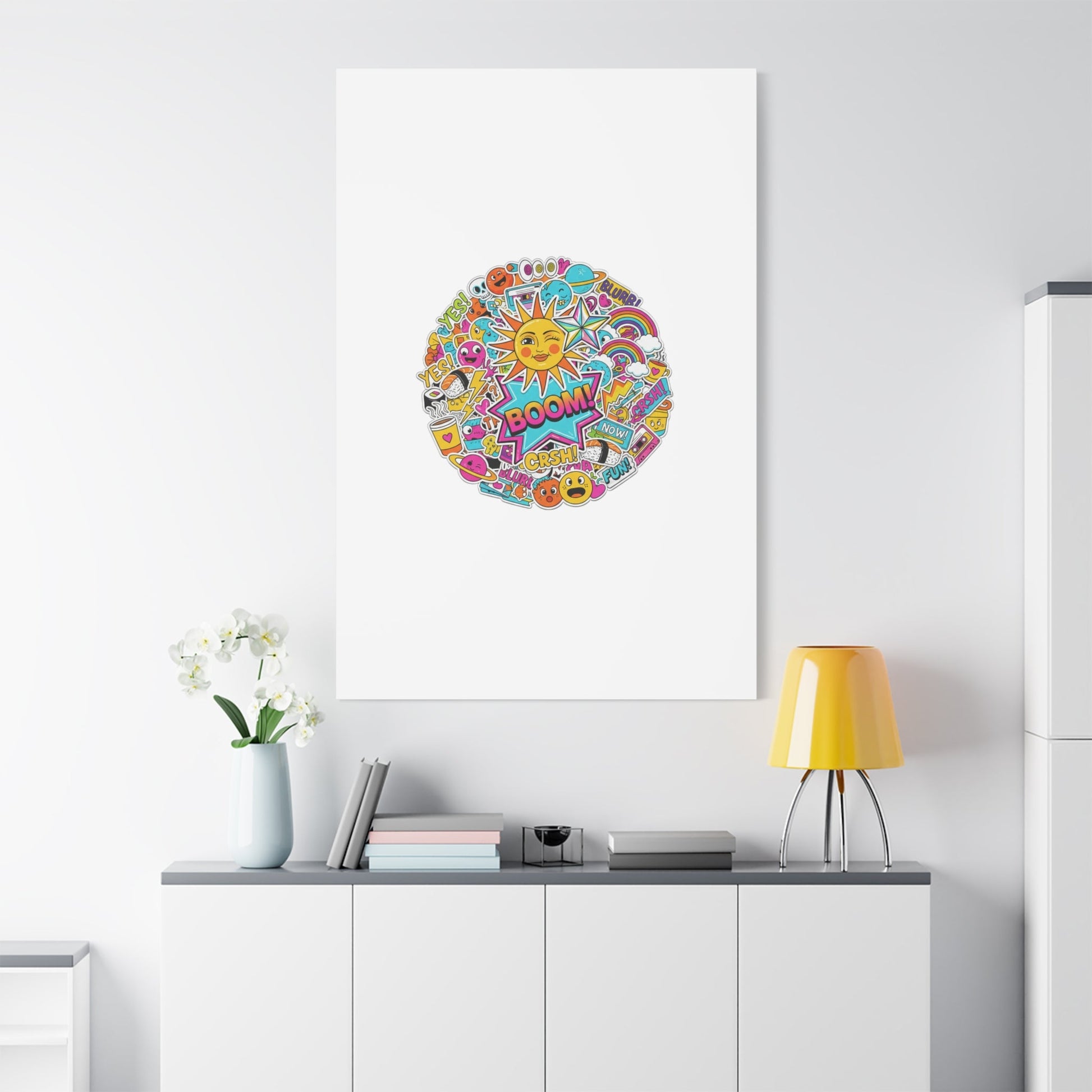 Sticker - Bomb Collage Matte Canvas, Stretched | chaotic sticker collage, graphic doodles - AKYCO