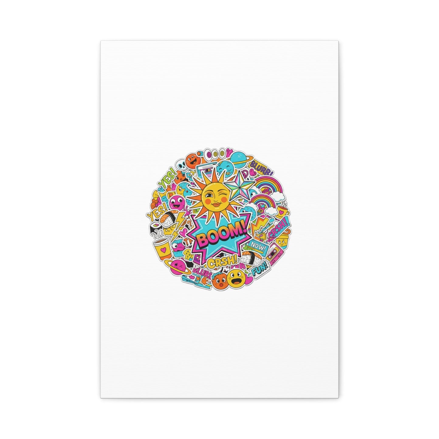 Sticker - Bomb Collage Matte Canvas, Stretched | chaotic sticker collage, graphic doodles - AKYCO