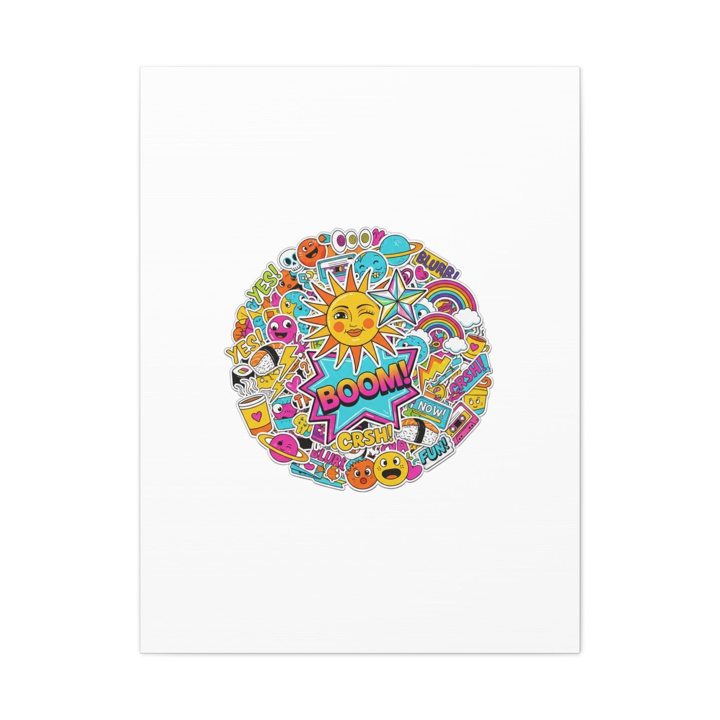 Sticker - Bomb Collage Matte Canvas, Stretched | chaotic sticker collage, graphic doodles - AKYCO