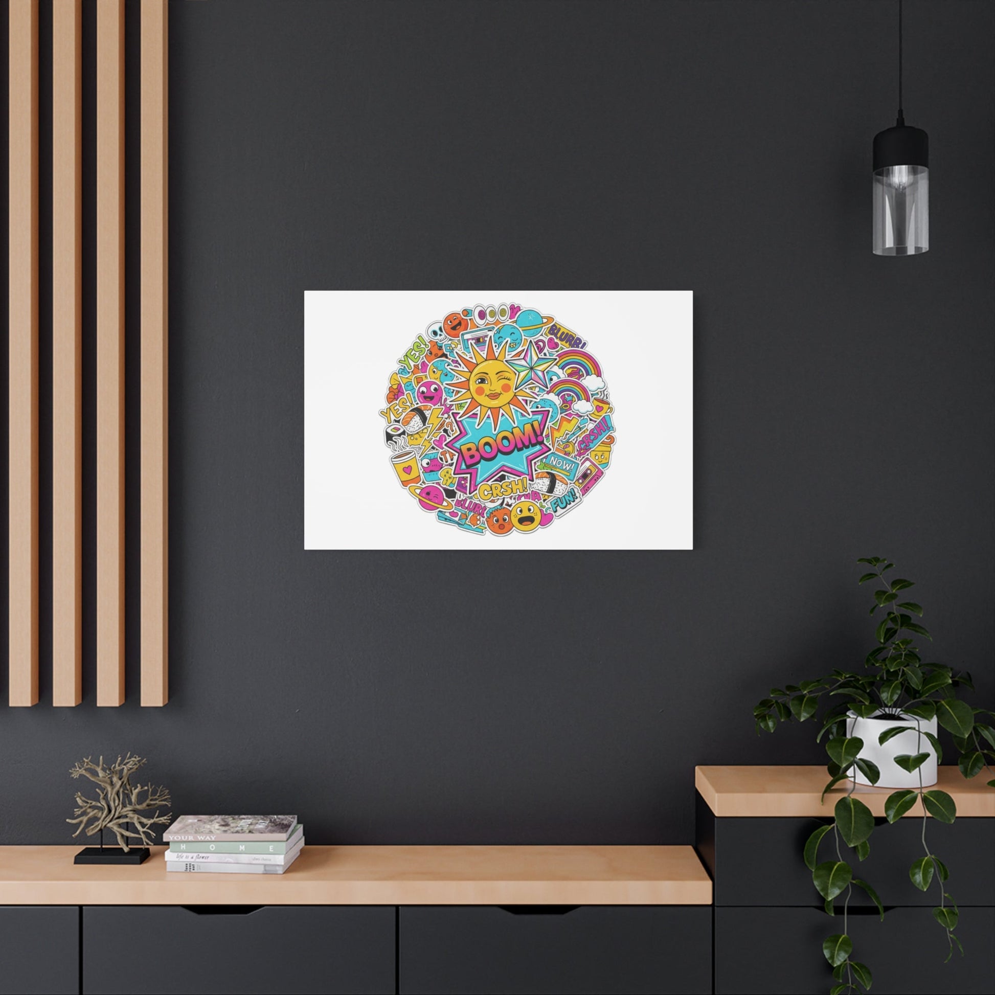 Sticker - Bomb Collage Matte Canvas, Stretched | chaotic sticker collage, graphic doodles - AKYCO