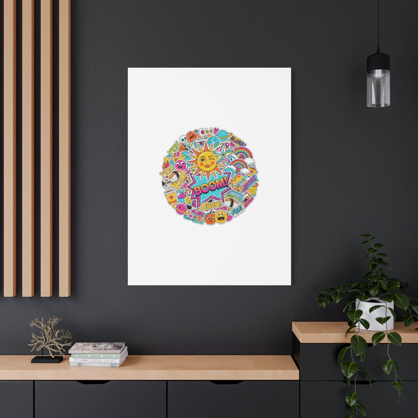 Sticker - Bomb Collage Matte Canvas, Stretched | chaotic sticker collage, graphic doodles - AKYCO