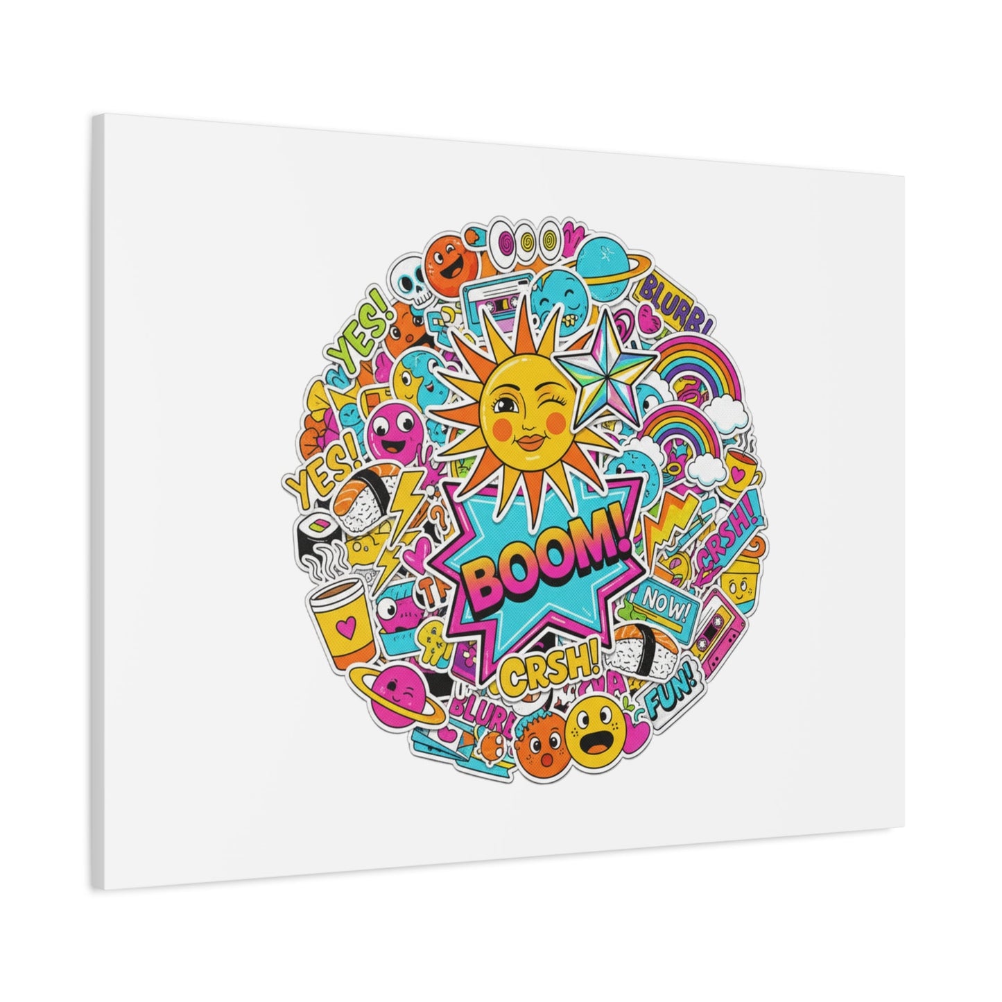Sticker - Bomb Collage Matte Canvas, Stretched | chaotic sticker collage, graphic doodles - AKYCO
