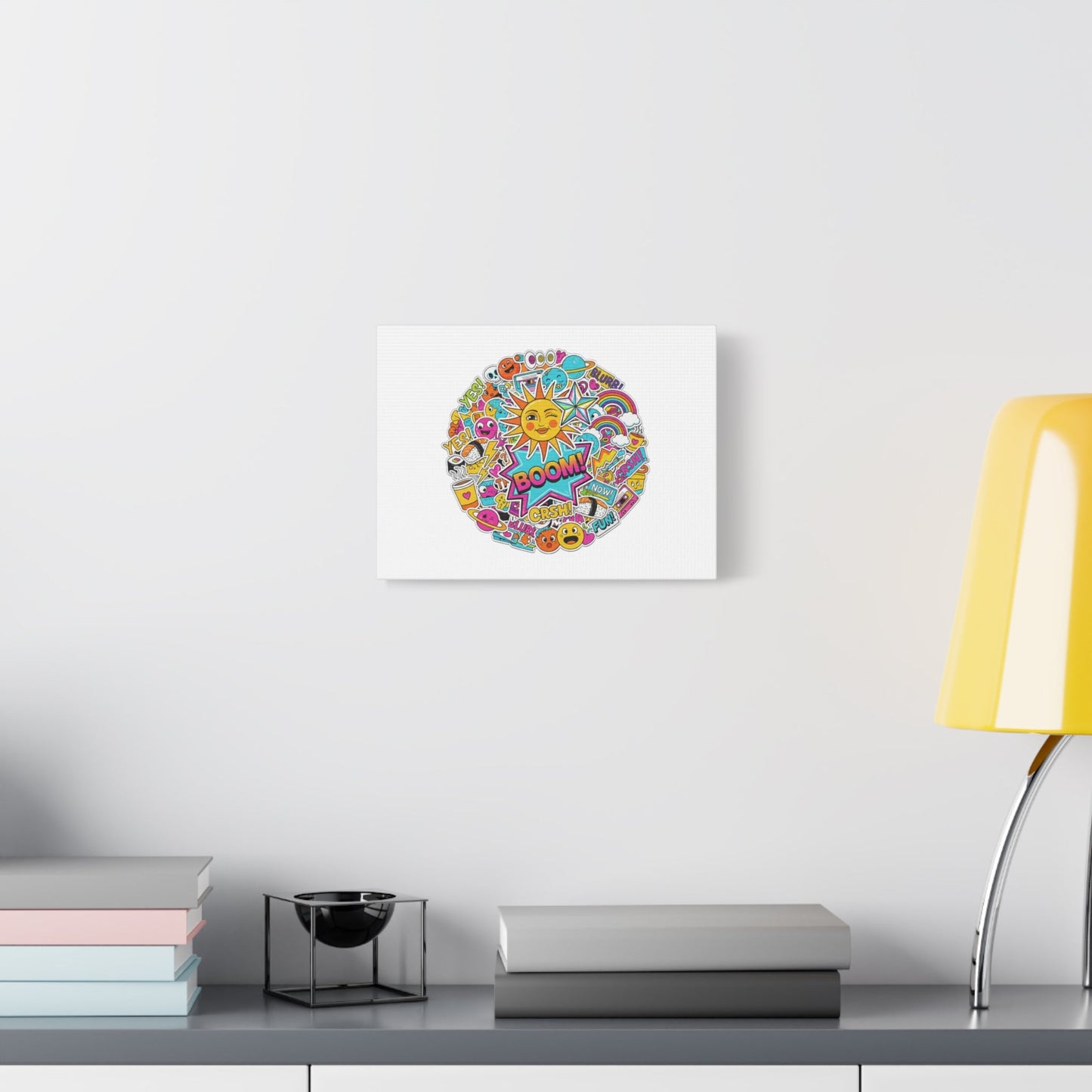 Sticker - Bomb Collage Matte Canvas, Stretched | chaotic sticker collage, graphic doodles - AKYCO
