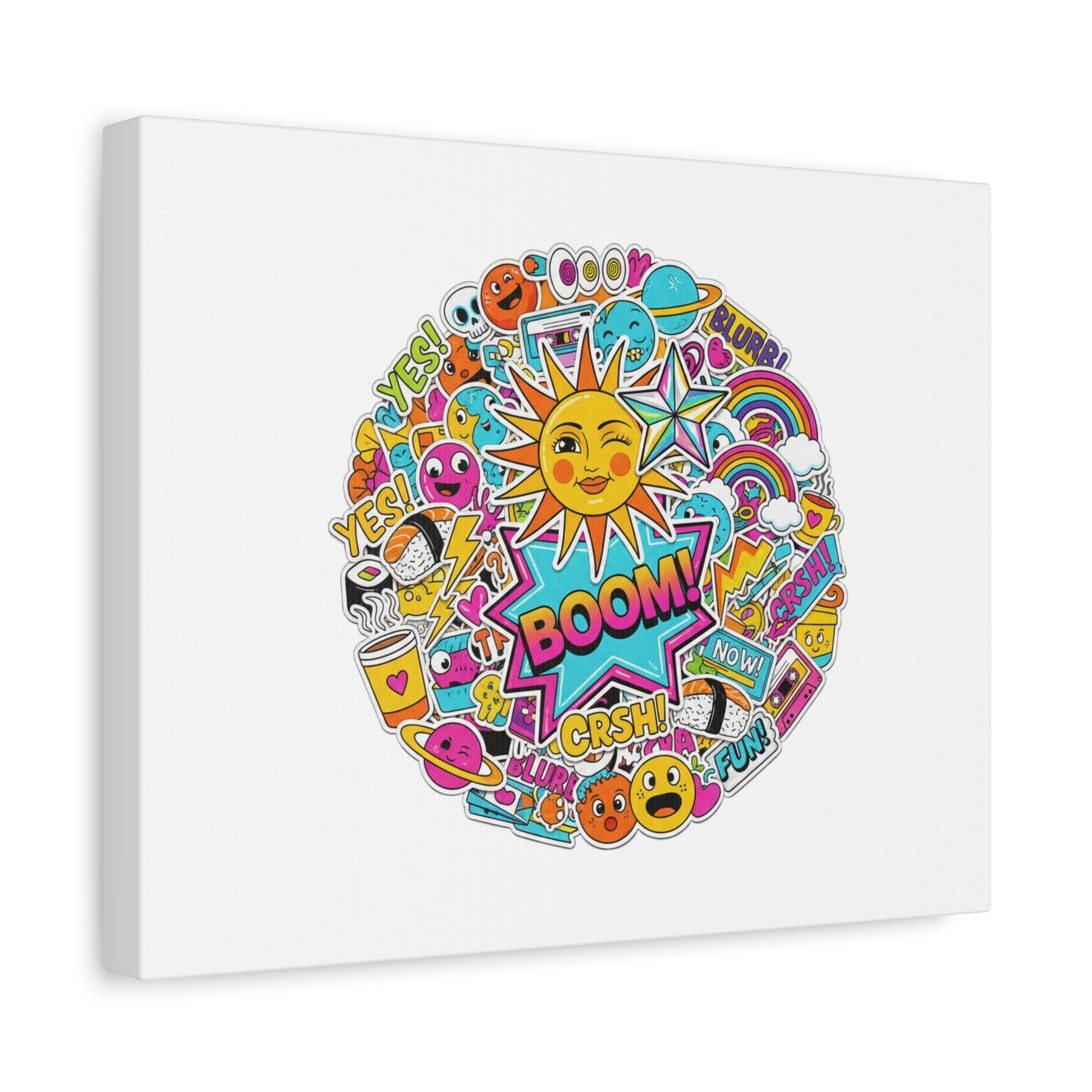 Sticker - Bomb Collage Matte Canvas, Stretched | chaotic sticker collage, graphic doodles - AKYCO