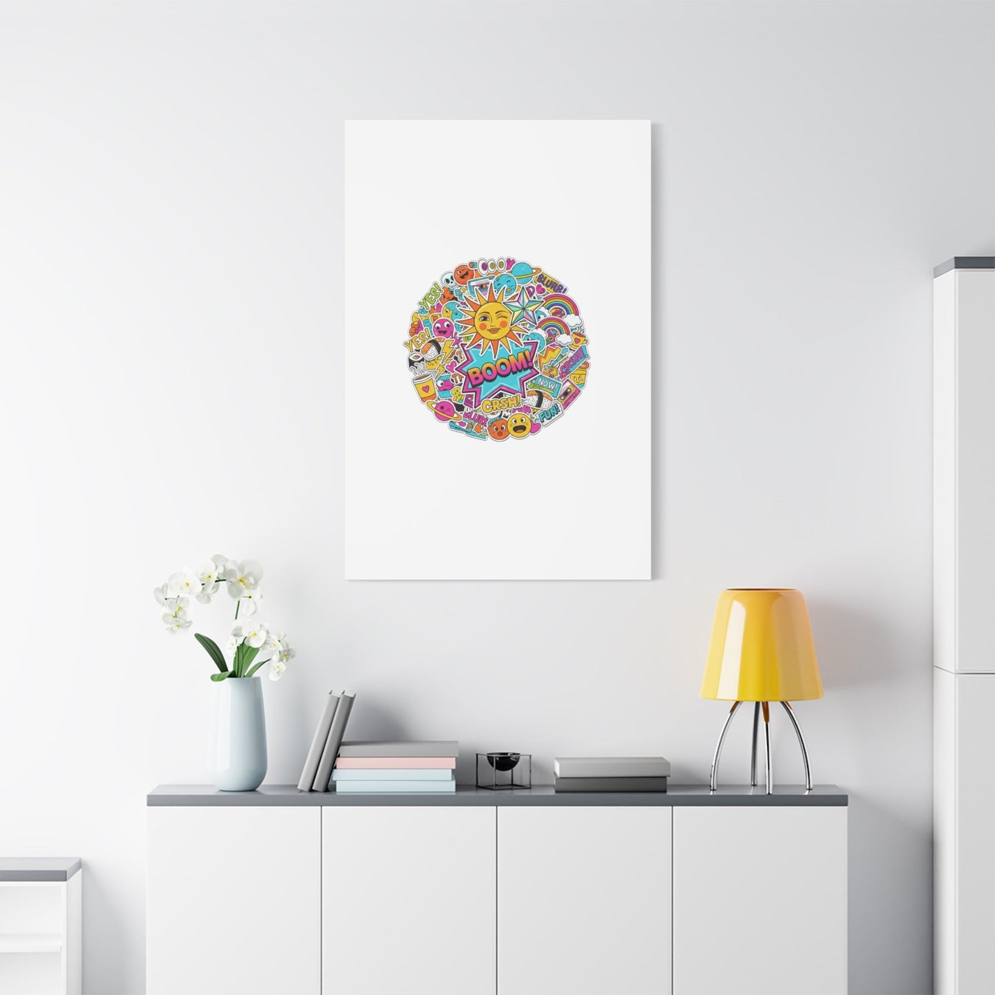 Sticker - Bomb Collage Matte Canvas, Stretched | chaotic sticker collage, graphic doodles - AKYCO