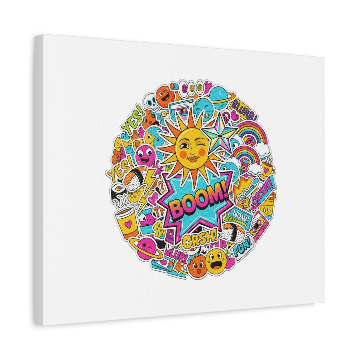 Sticker - Bomb Collage Matte Canvas, Stretched | chaotic sticker collage, graphic doodles - AKYCO