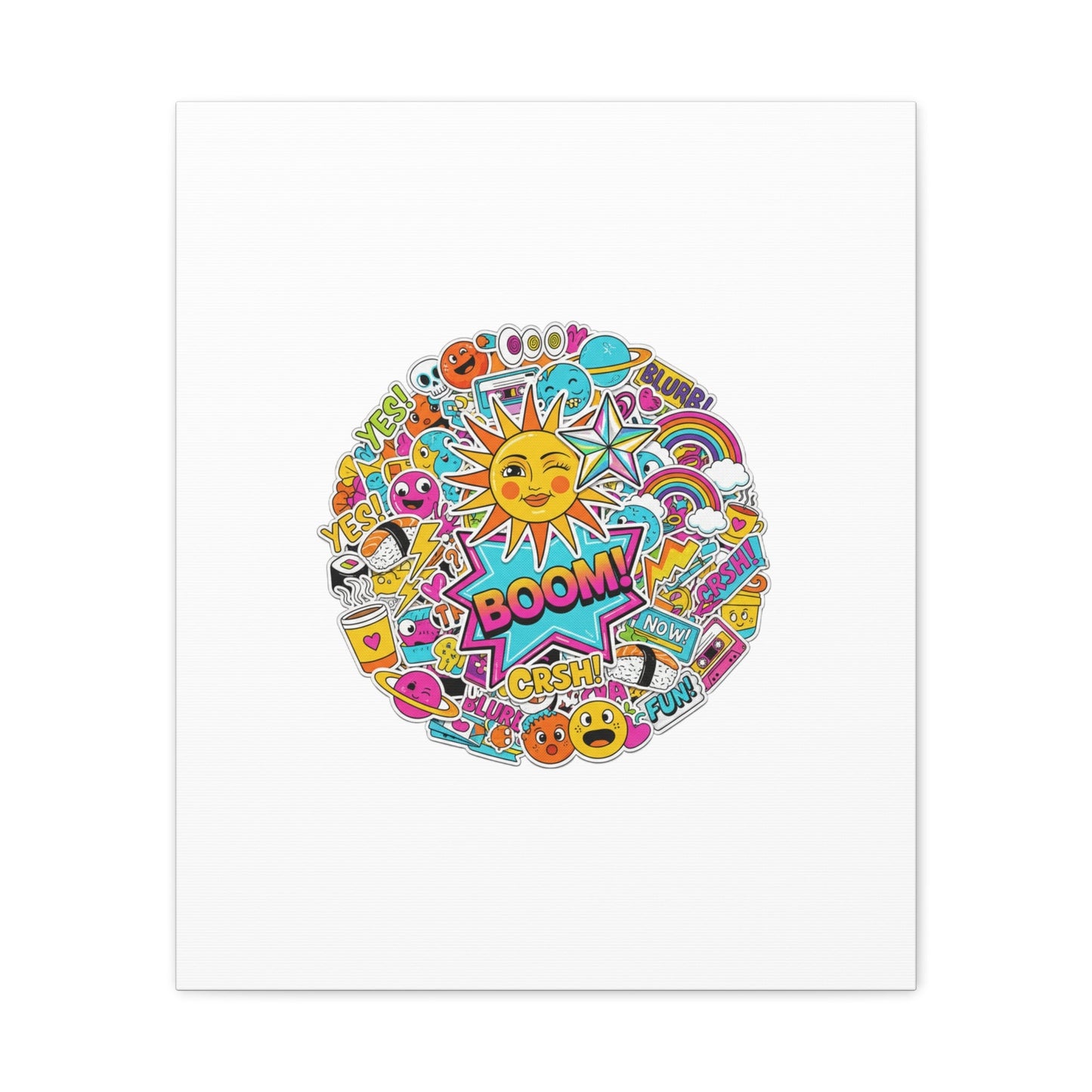 Sticker - Bomb Collage Matte Canvas, Stretched | chaotic sticker collage, graphic doodles - AKYCO