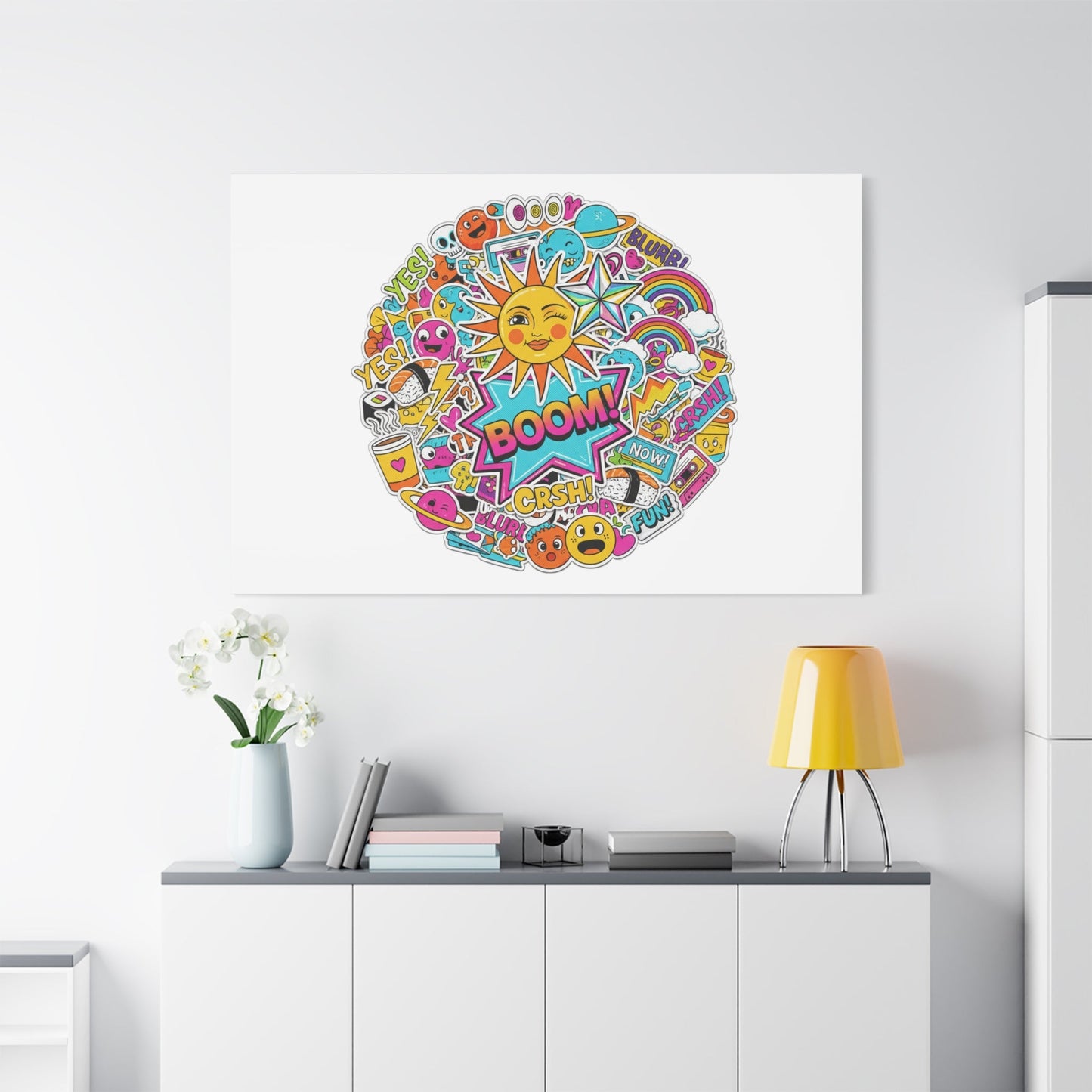 Sticker - Bomb Collage Matte Canvas, Stretched | chaotic sticker collage, graphic doodles - AKYCO