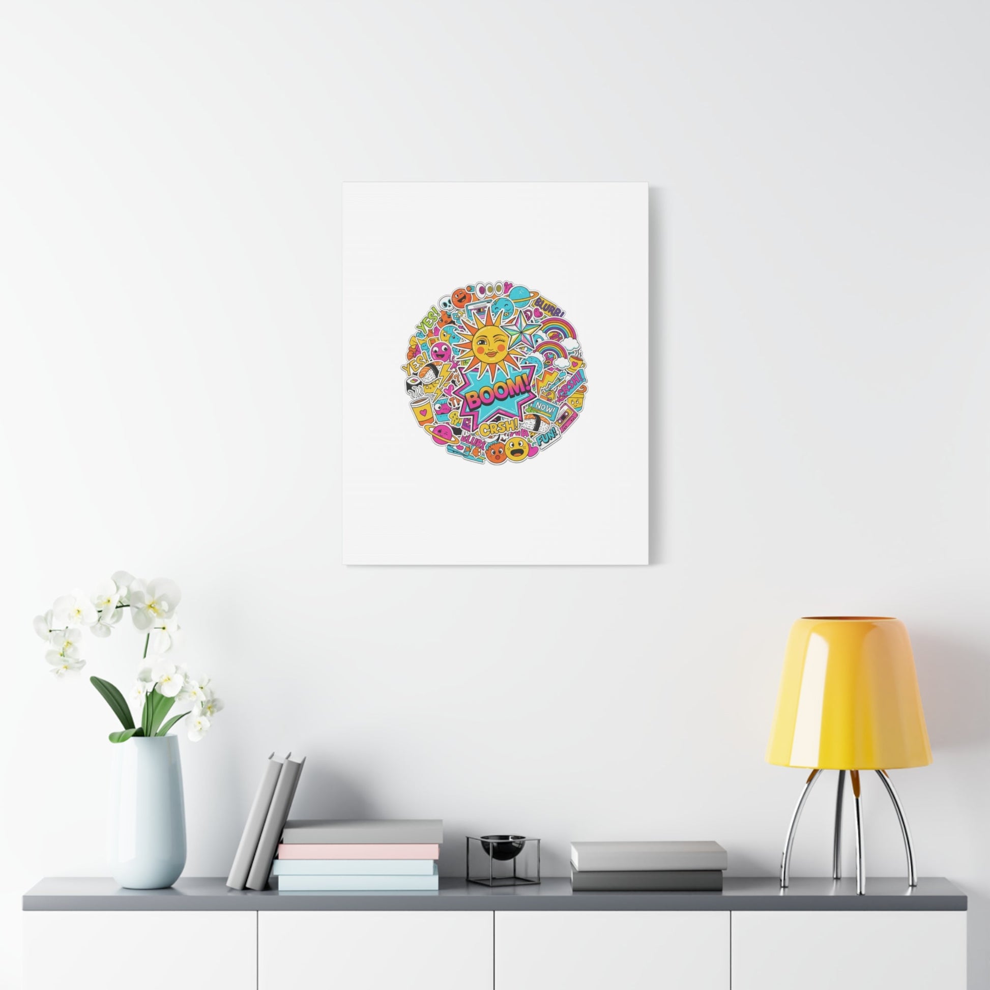Sticker - Bomb Collage Matte Canvas, Stretched | chaotic sticker collage, graphic doodles - AKYCO