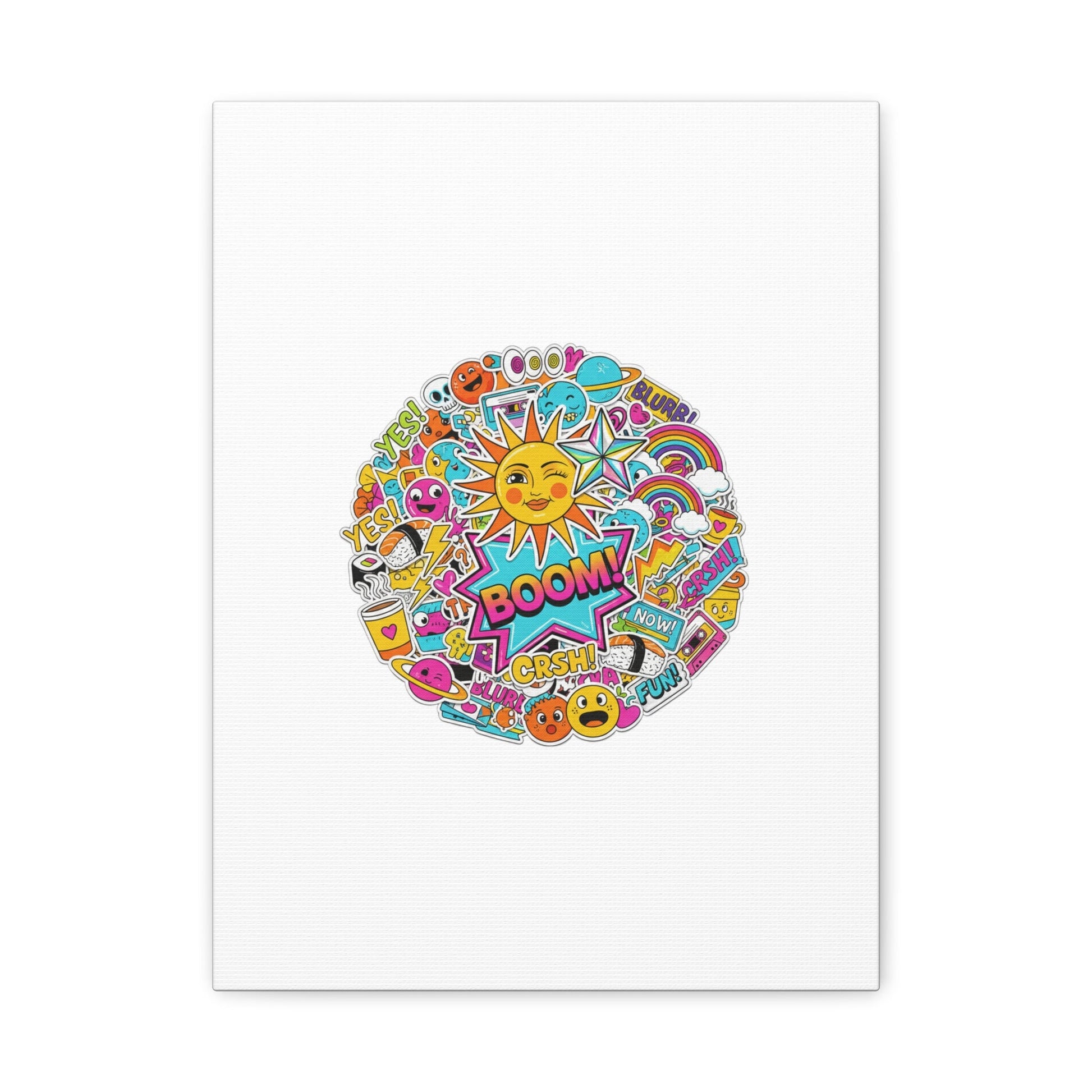 Sticker - Bomb Collage Matte Canvas, Stretched | chaotic sticker collage, graphic doodles - AKYCO