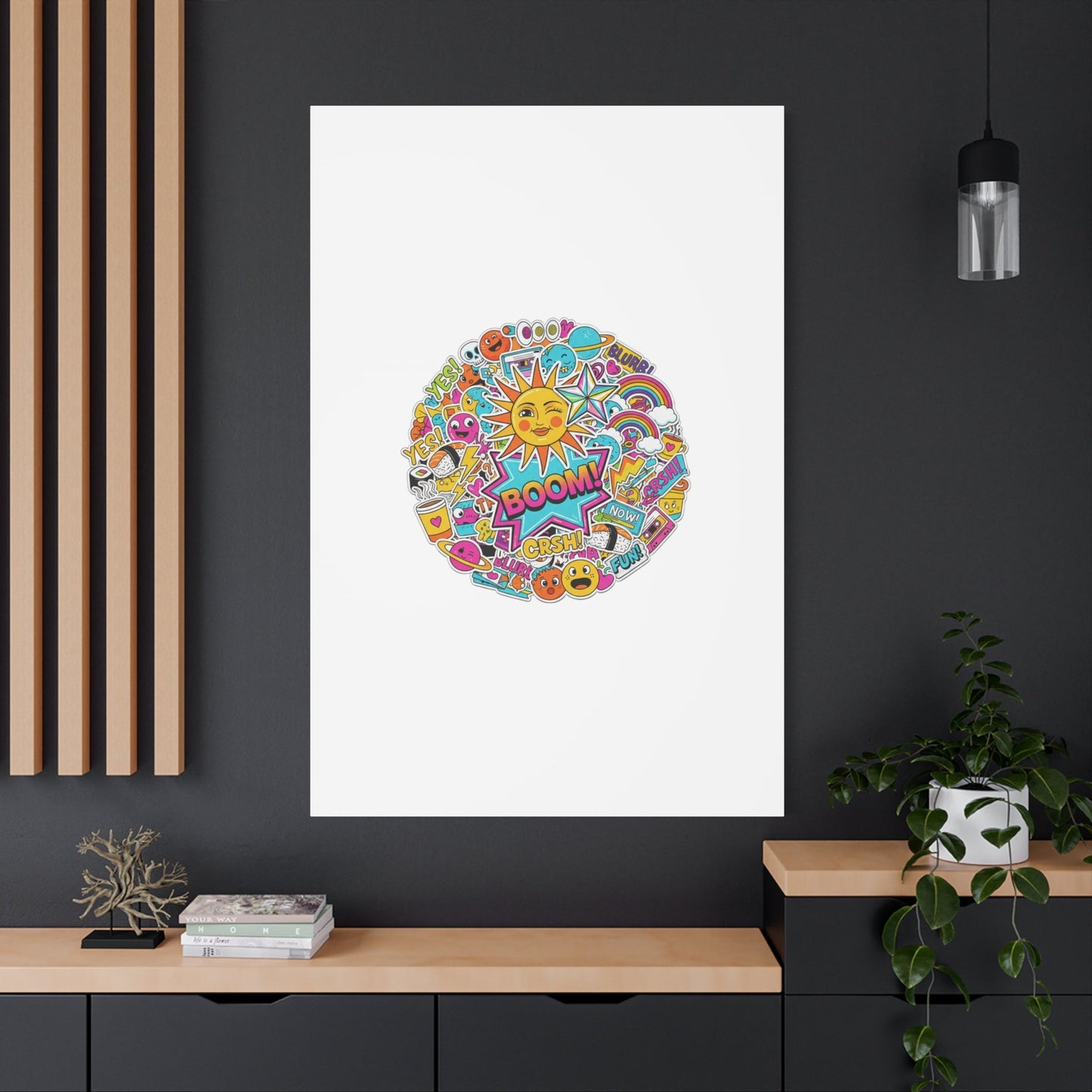 Sticker - Bomb Collage Matte Canvas, Stretched | chaotic sticker collage, graphic doodles - AKYCO
