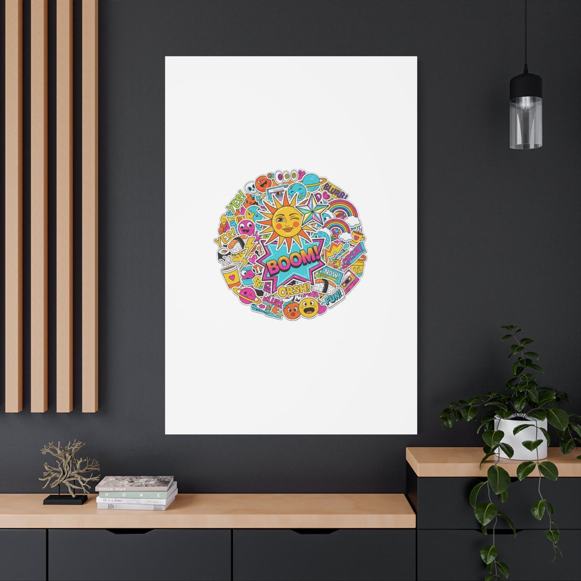 Sticker - Bomb Collage Matte Canvas, Stretched | chaotic sticker collage, graphic doodles - AKYCO