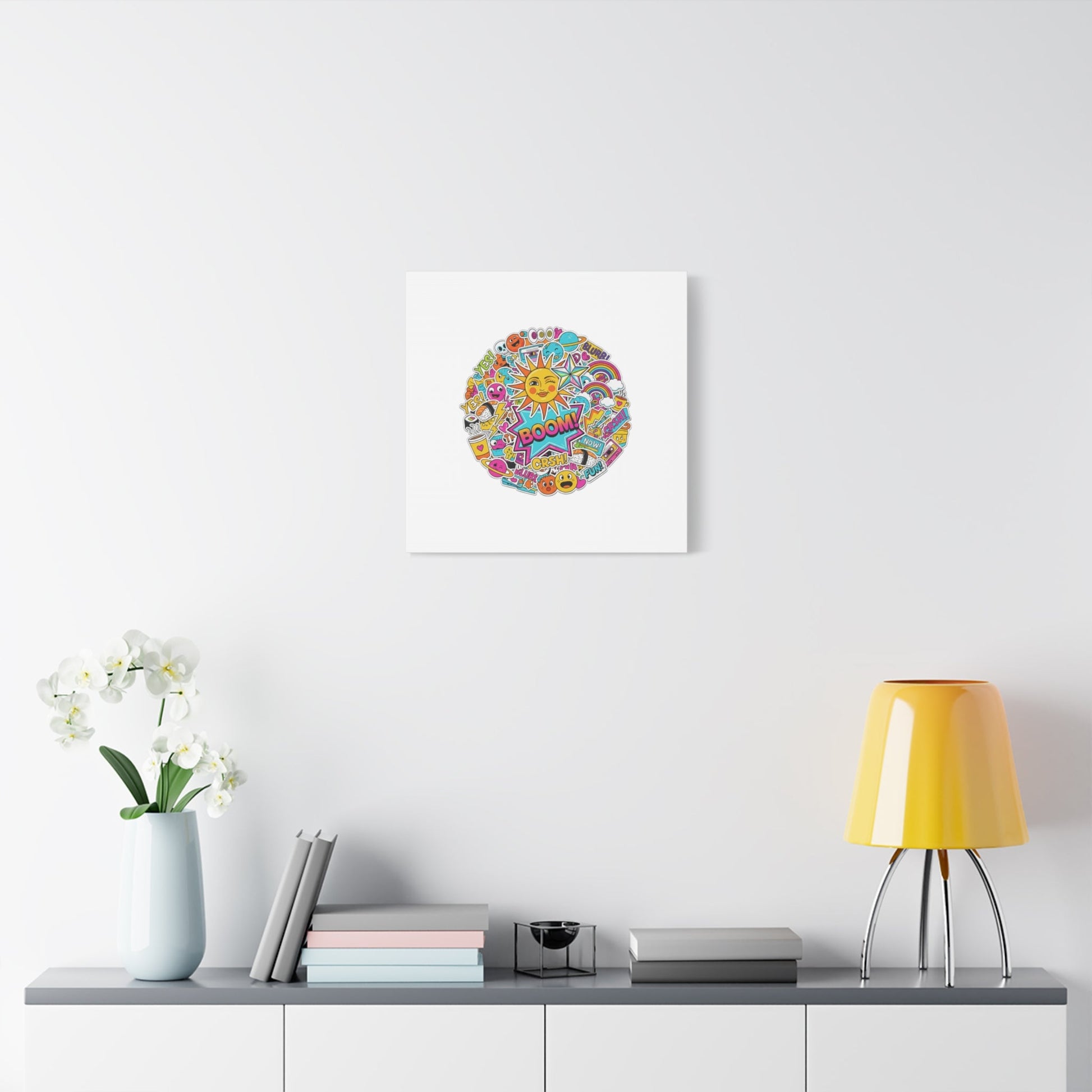 Sticker - Bomb Collage Matte Canvas, Stretched | chaotic sticker collage, graphic doodles - AKYCO