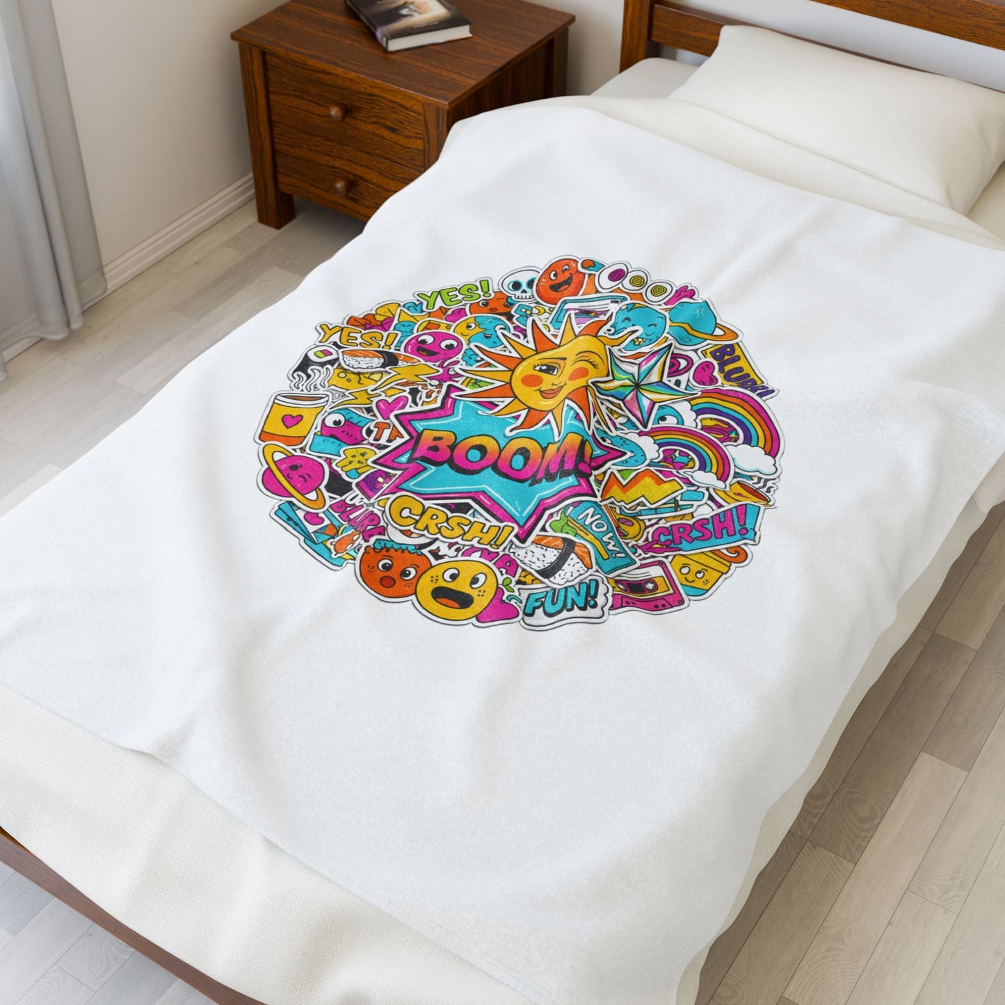 Sticker Bomb Collage Velveteen Plush Blanket | sticker - bomb, graphic doodles - AKYCO