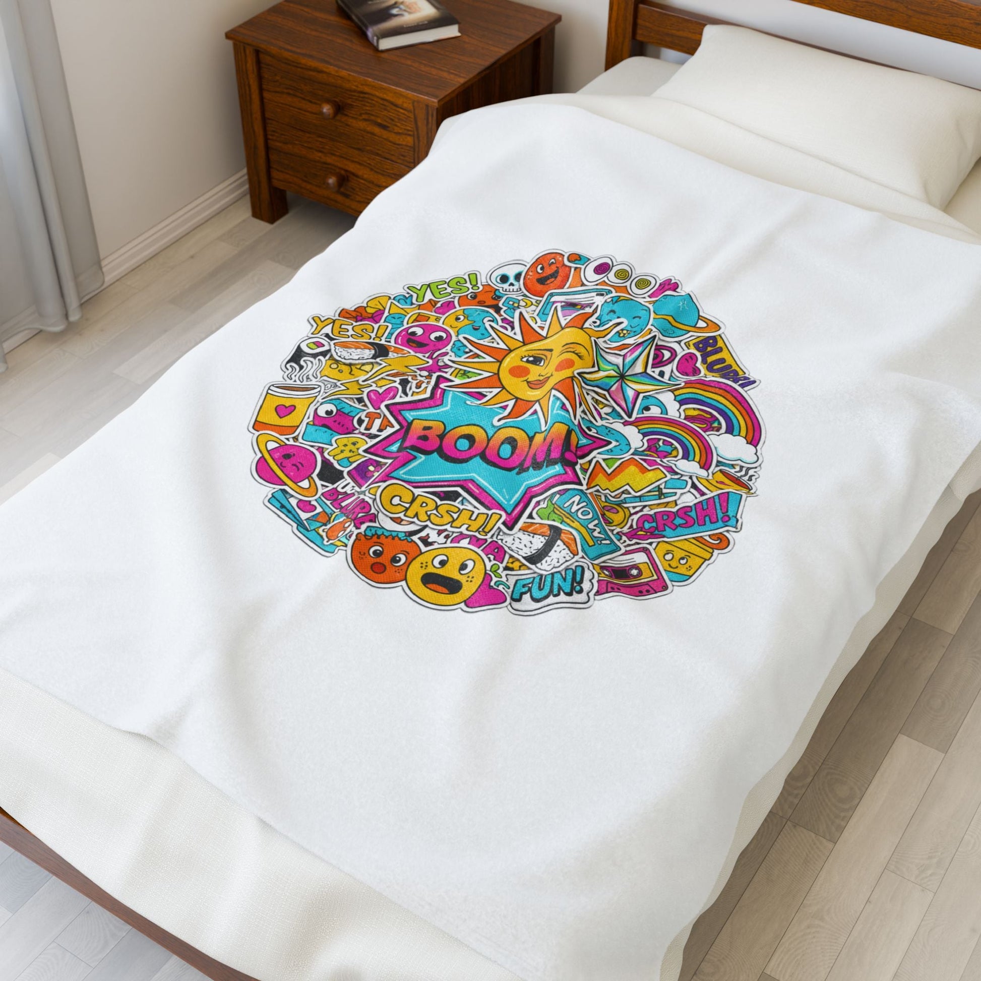 Sticker Bomb Collage Velveteen Plush Blanket | sticker - bomb, graphic doodles - AKYCO