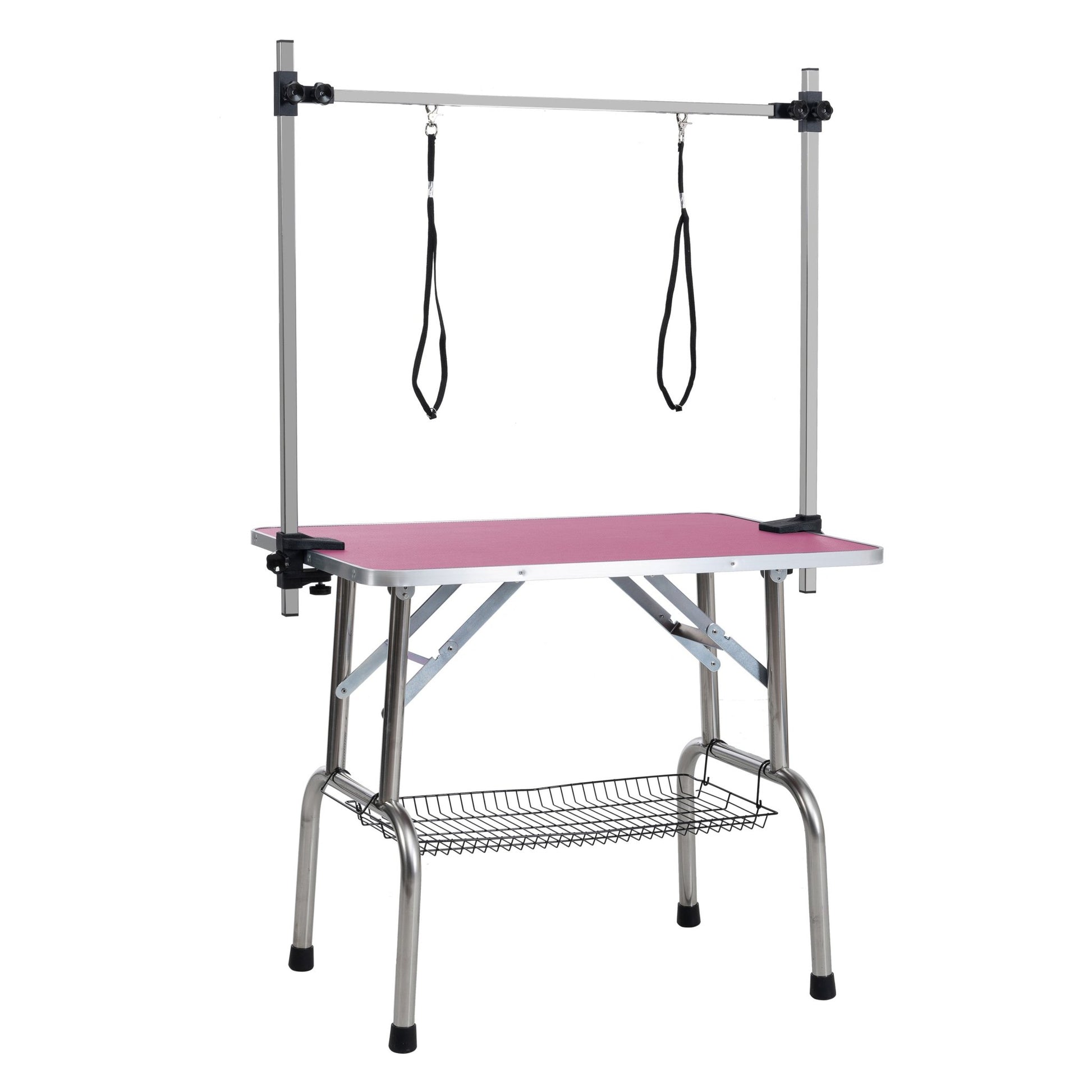 Tavolo da Toelettatura Pieghevole 36'' | Struttura in Acciaio, Cuscinetto in Gomma & Braccioli Regolabili - Rosa - Aky & Co.