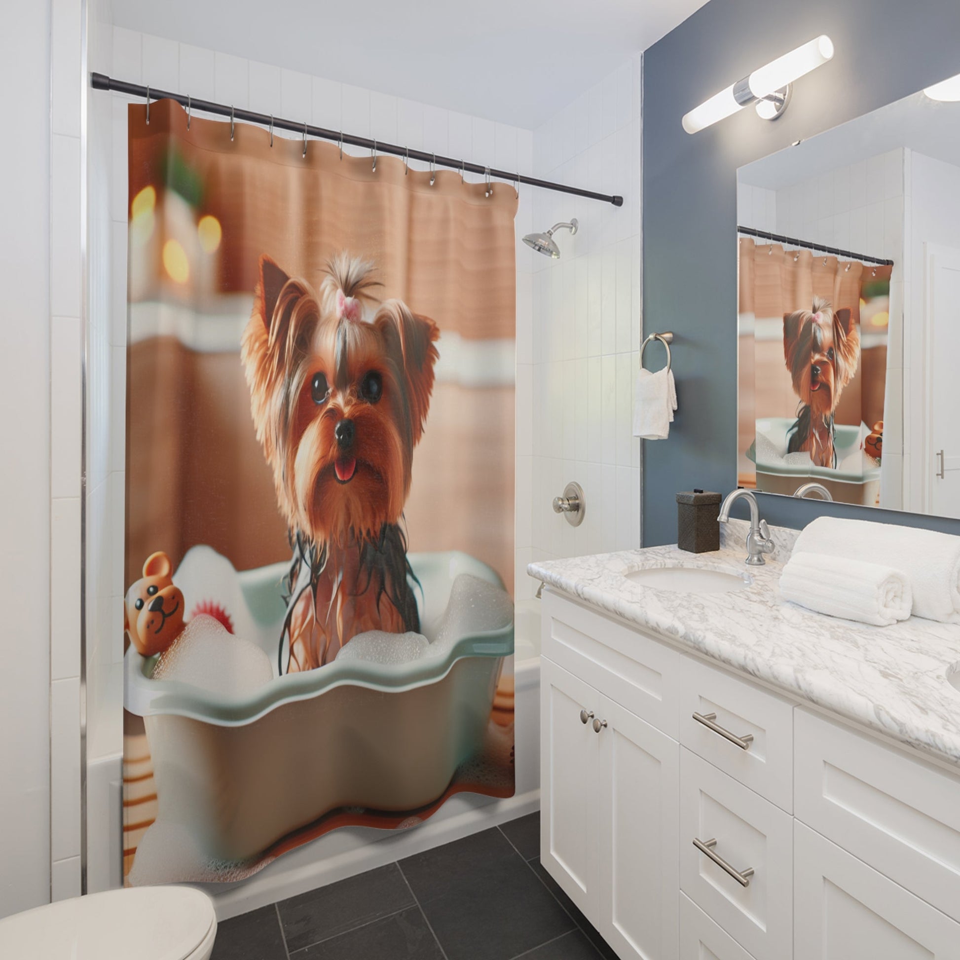 Tenda da Doccia con Adorabile Yorkshire Terrier – Decorazione Perfetta per Amanti dei Cani - AKYCO