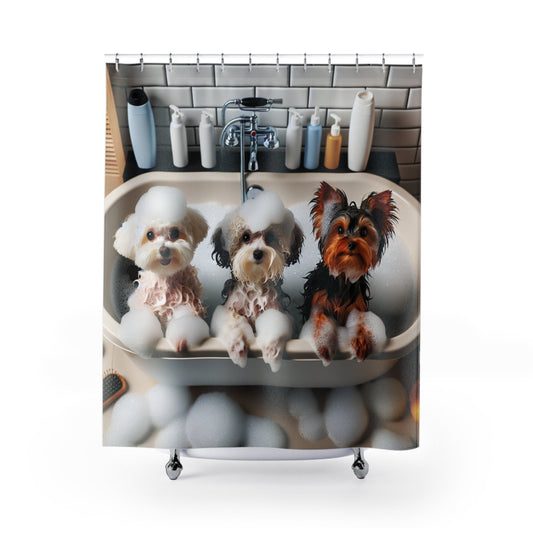 Tenda da Doccia con Adorabili Yorkshire Terrier, Maltese e Barboncino - Design Divertente per Amanti dei Cani - Aky & Co.