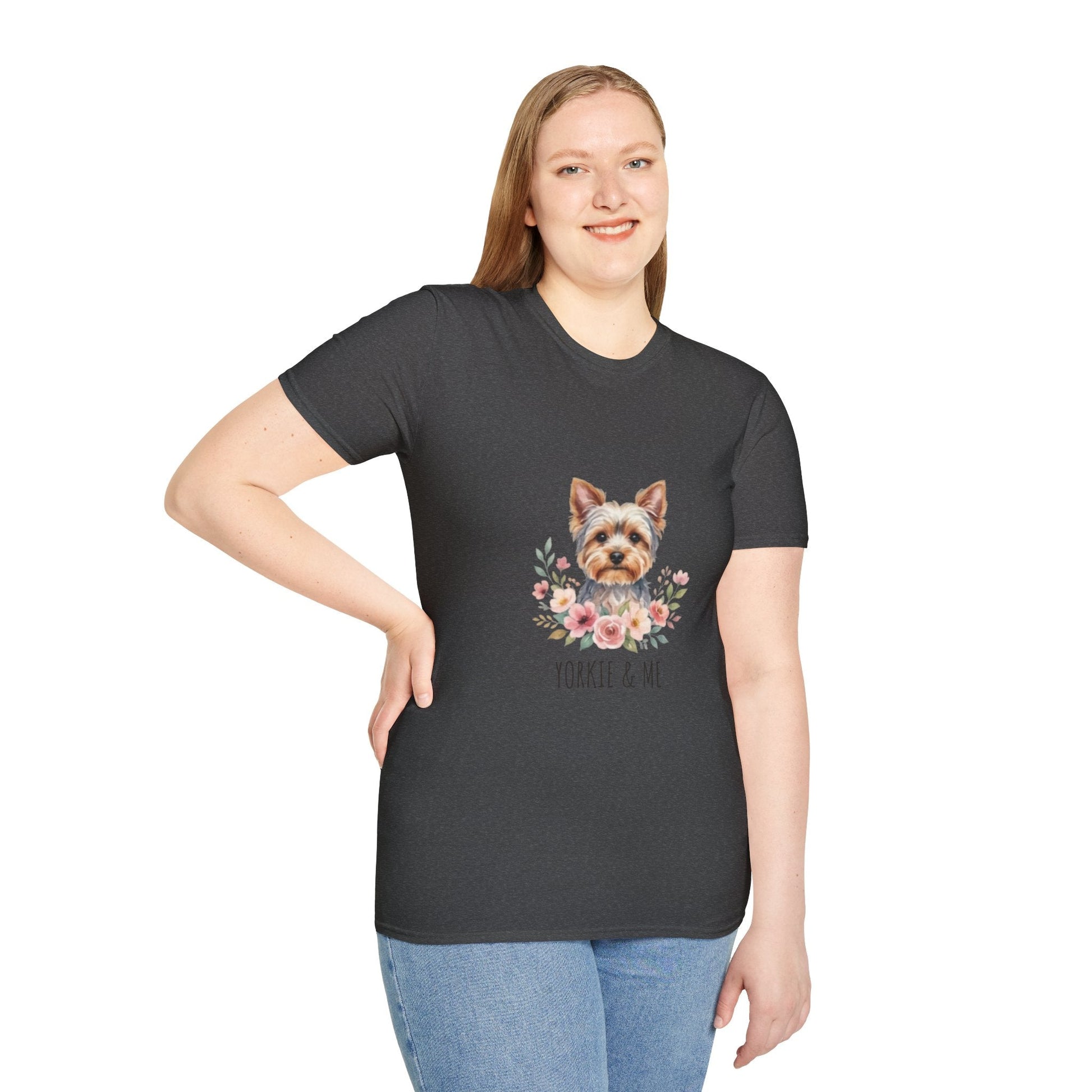 Yorkie & Me T‑Shirt — Floral Yorkshire Terrier Tee - AKYCO