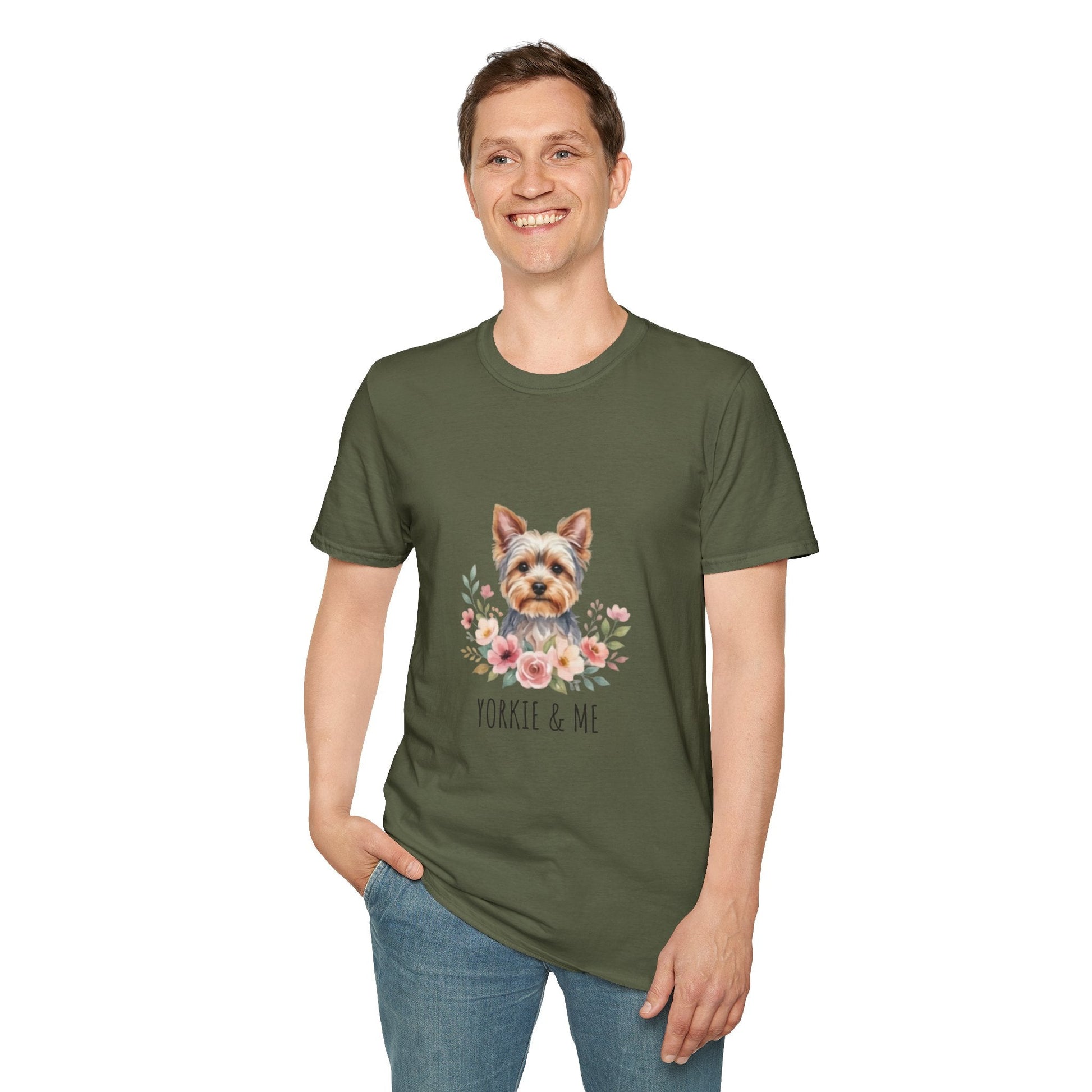 Yorkie & Me T‑Shirt — Floral Yorkshire Terrier Tee - AKYCO