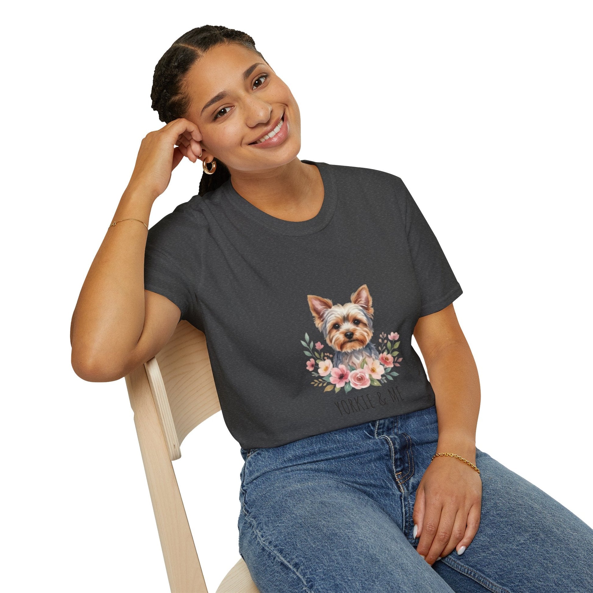 Yorkie & Me T‑Shirt — Floral Yorkshire Terrier Tee - AKYCO